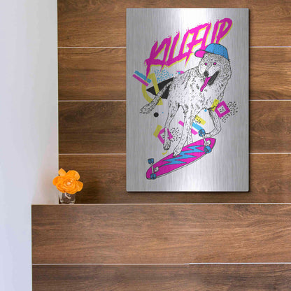 Luxe Metal Art 'Kickflip Wolf' by Robert Farkas, Metal Wall Art,12x16