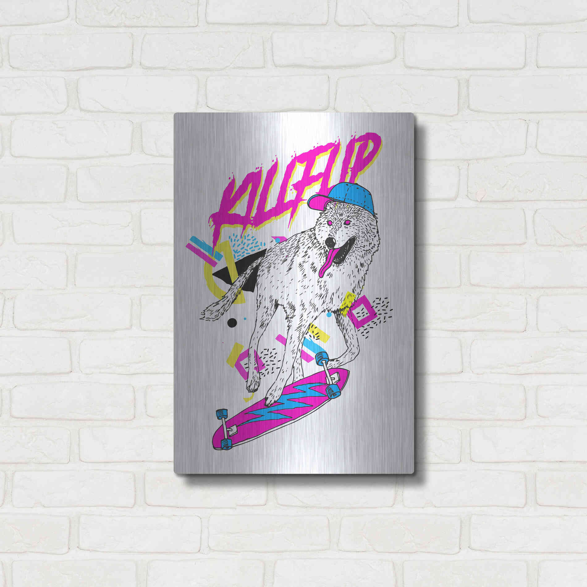 Luxe Metal Art 'Kickflip Wolf' by Robert Farkas, Metal Wall Art,16x24