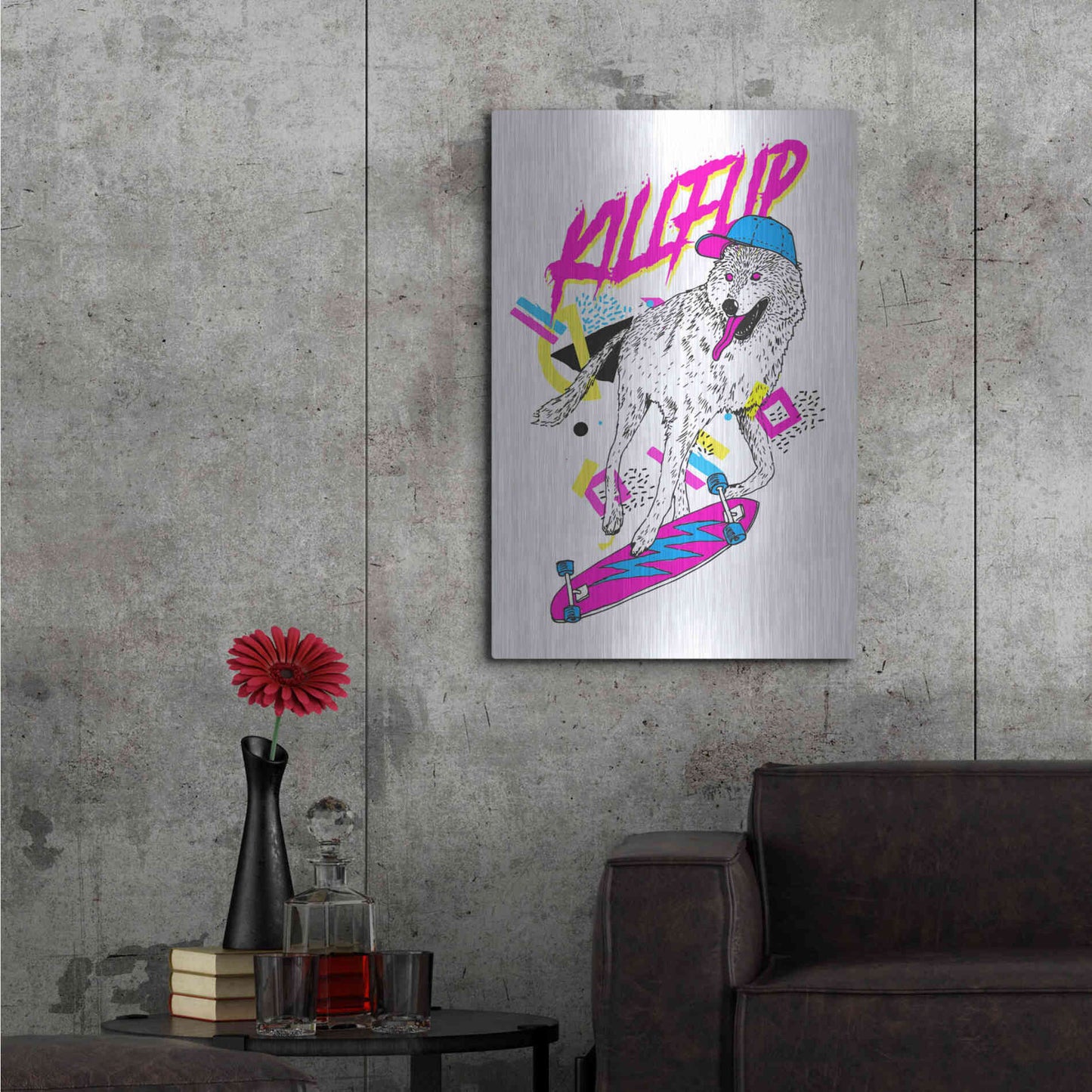 Luxe Metal Art 'Kickflip Wolf' by Robert Farkas, Metal Wall Art,24x36