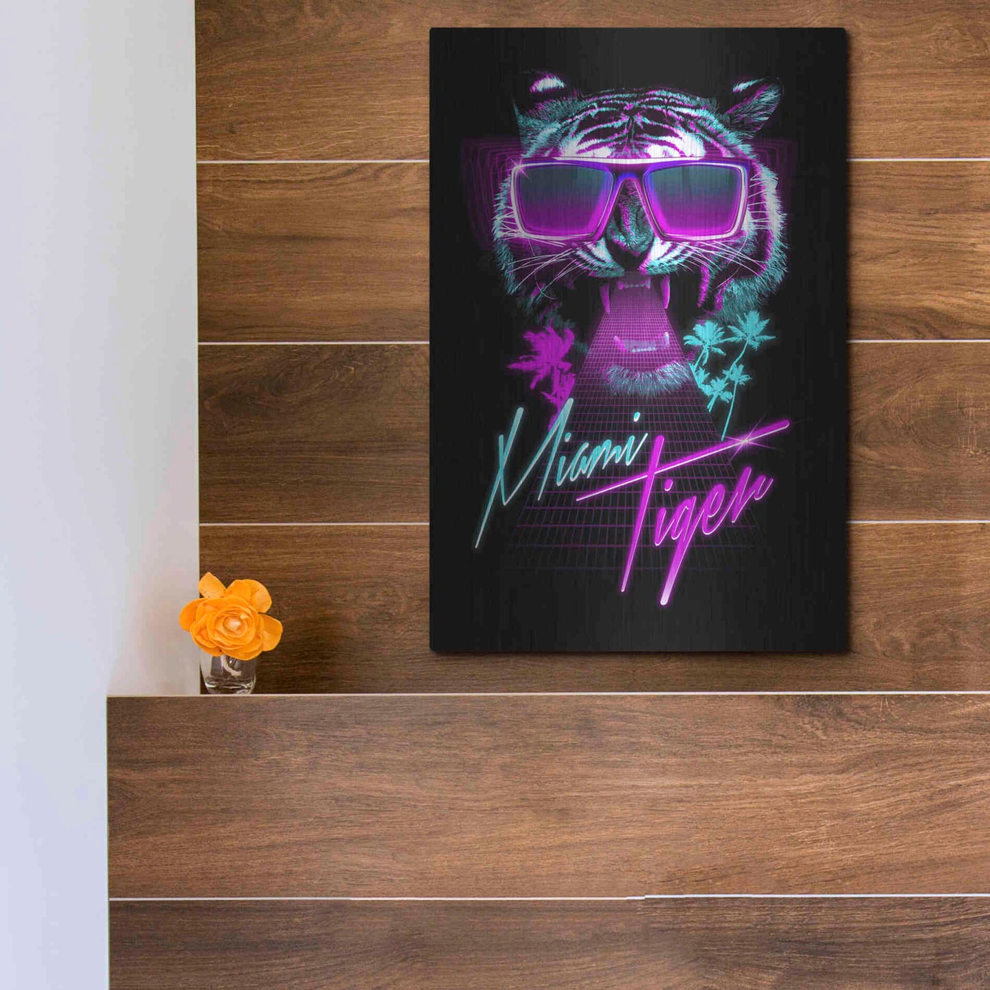 Luxe Metal Art 'Miami Tiger' by Robert Farkas, Metal Wall Art,12x16