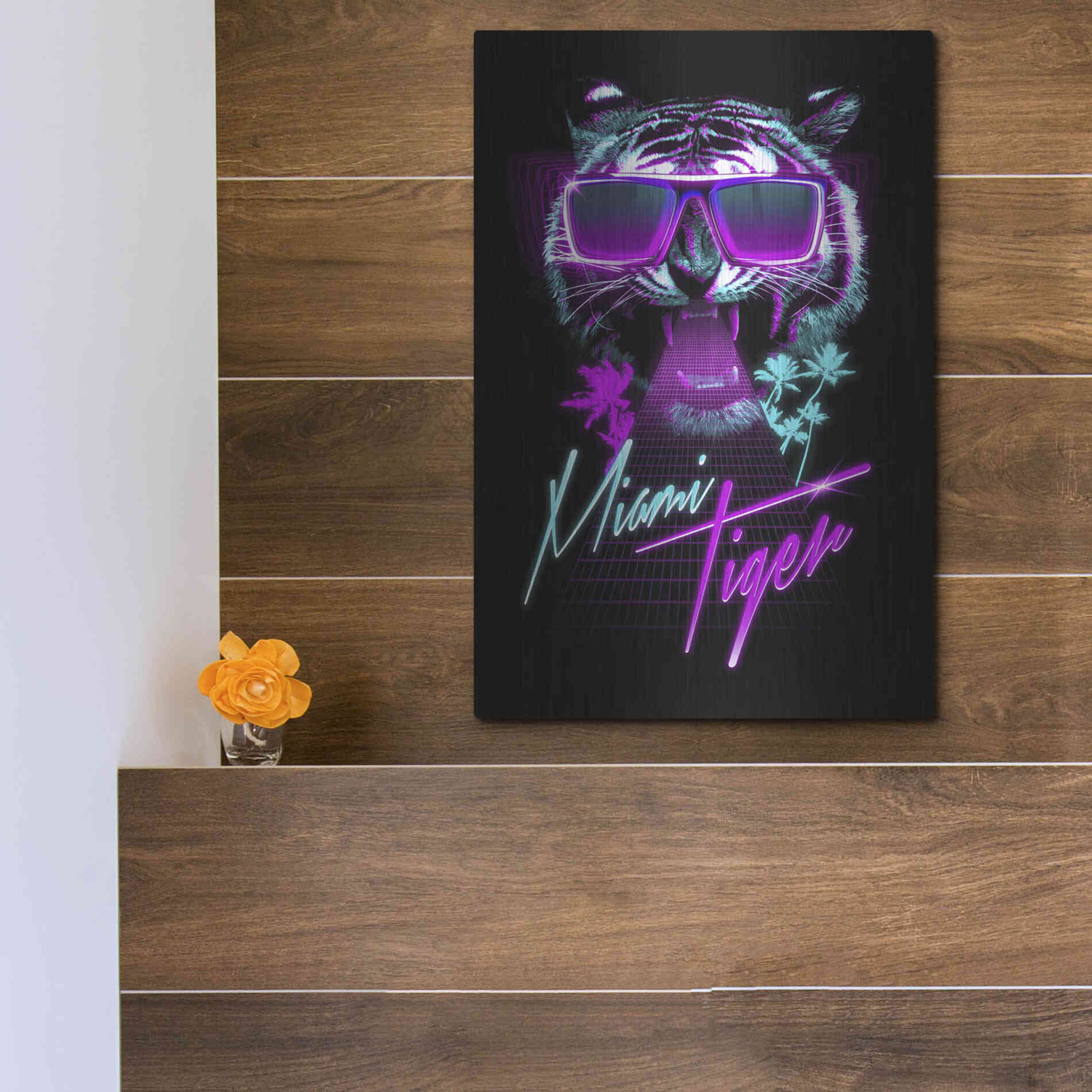 Luxe Metal Art 'Miami Tiger' by Robert Farkas, Metal Wall Art,12x16