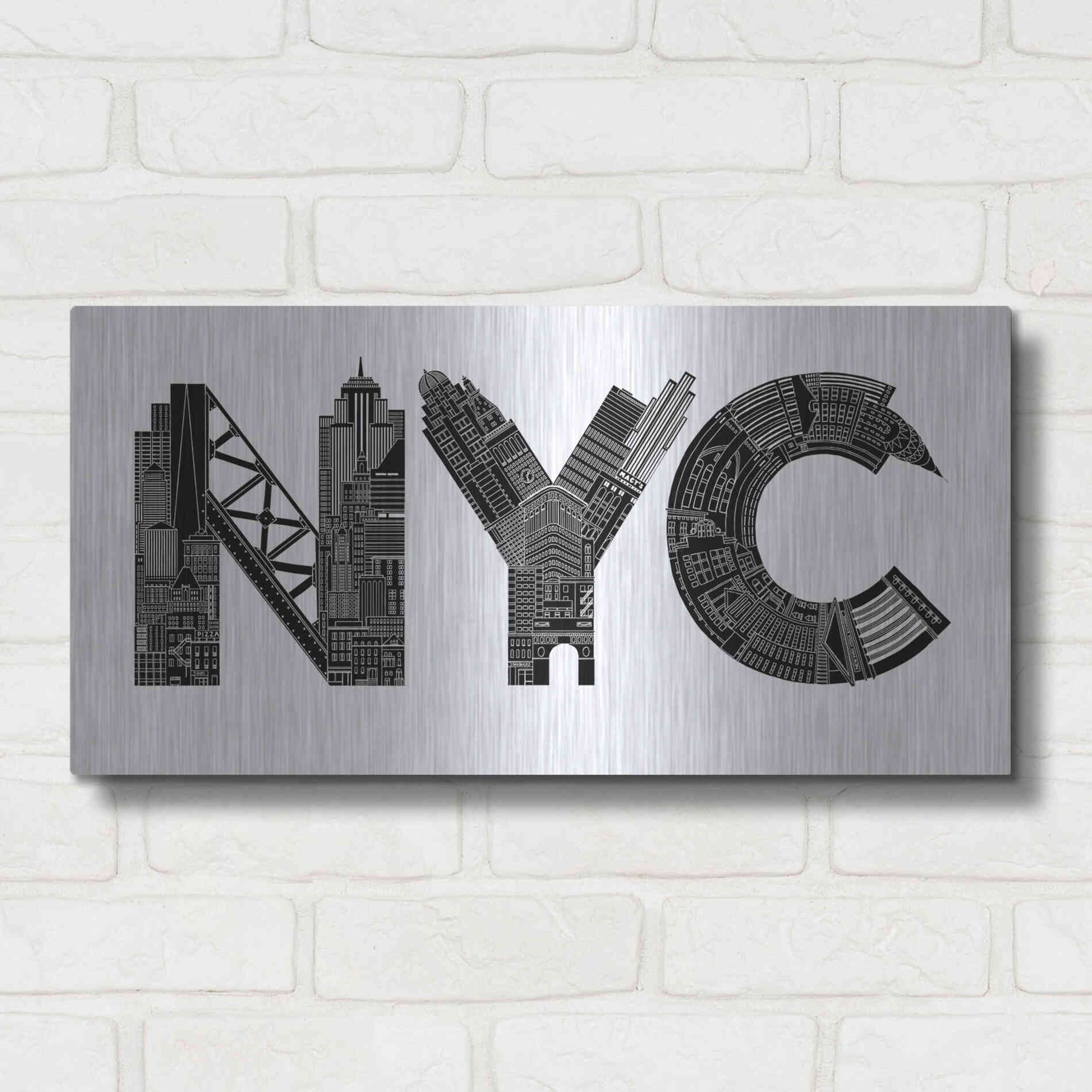 Luxe Metal Art 'NYC' by Robert Farkas, Metal Wall Art,24x12