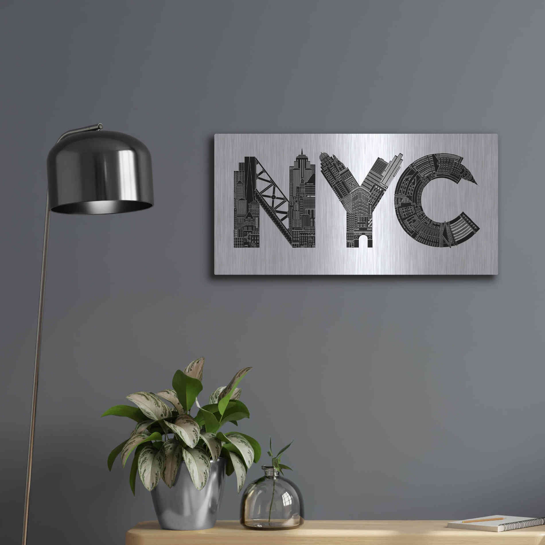 Luxe Metal Art 'NYC' by Robert Farkas, Metal Wall Art,24x12