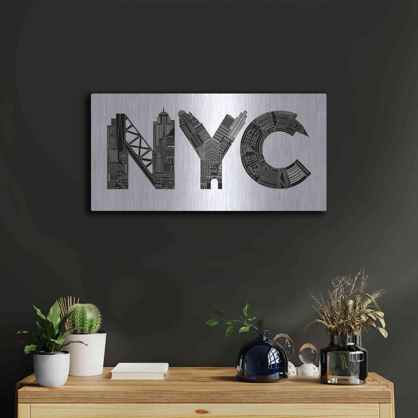 Luxe Metal Art 'NYC' by Robert Farkas, Metal Wall Art,24x12