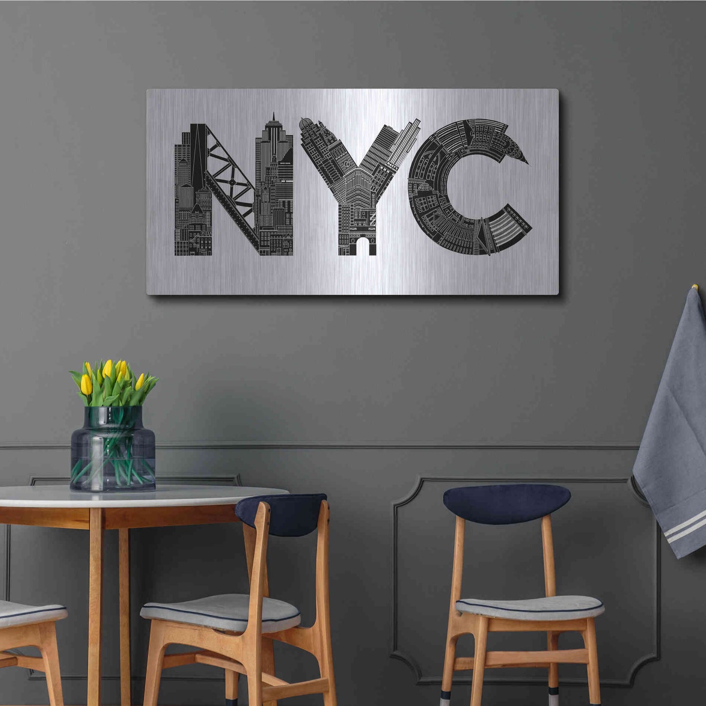 Luxe Metal Art 'NYC' by Robert Farkas, Metal Wall Art,48x24