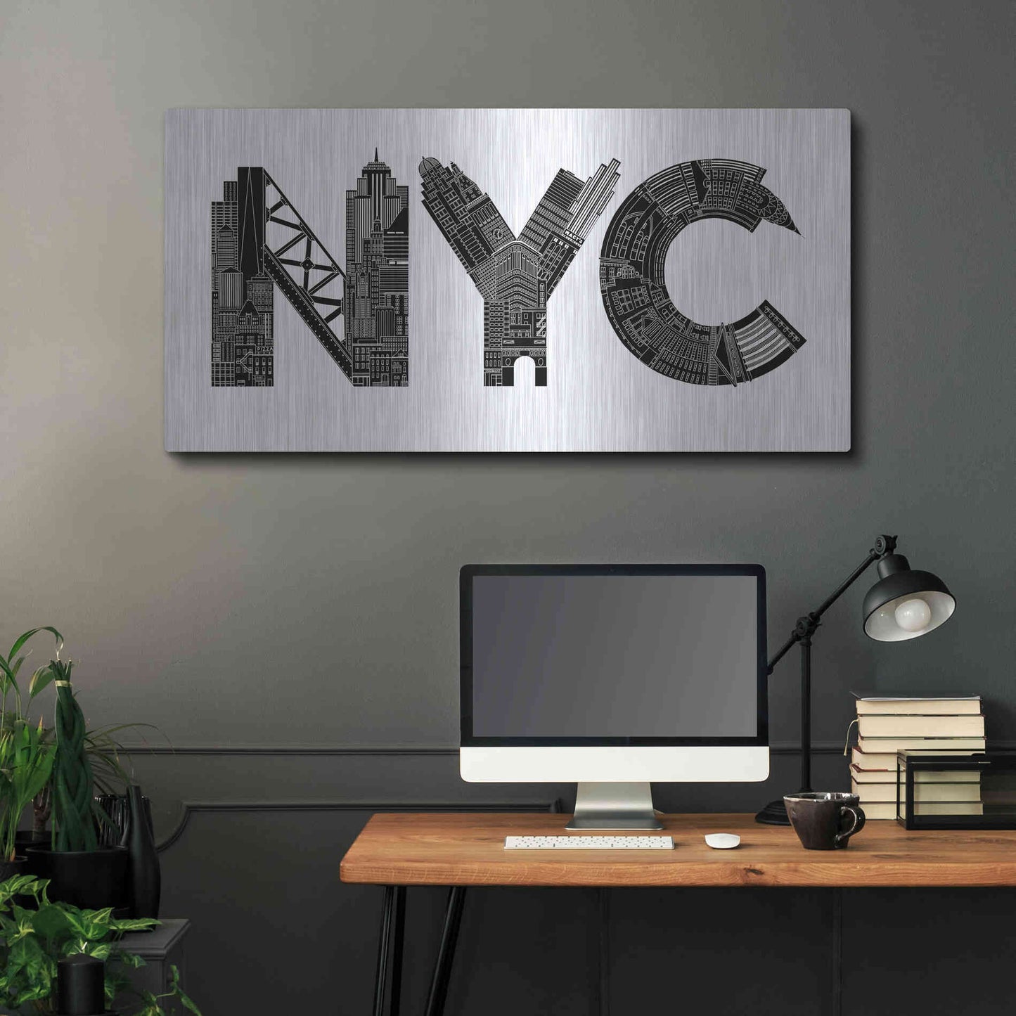 Luxe Metal Art 'NYC' by Robert Farkas, Metal Wall Art,48x24