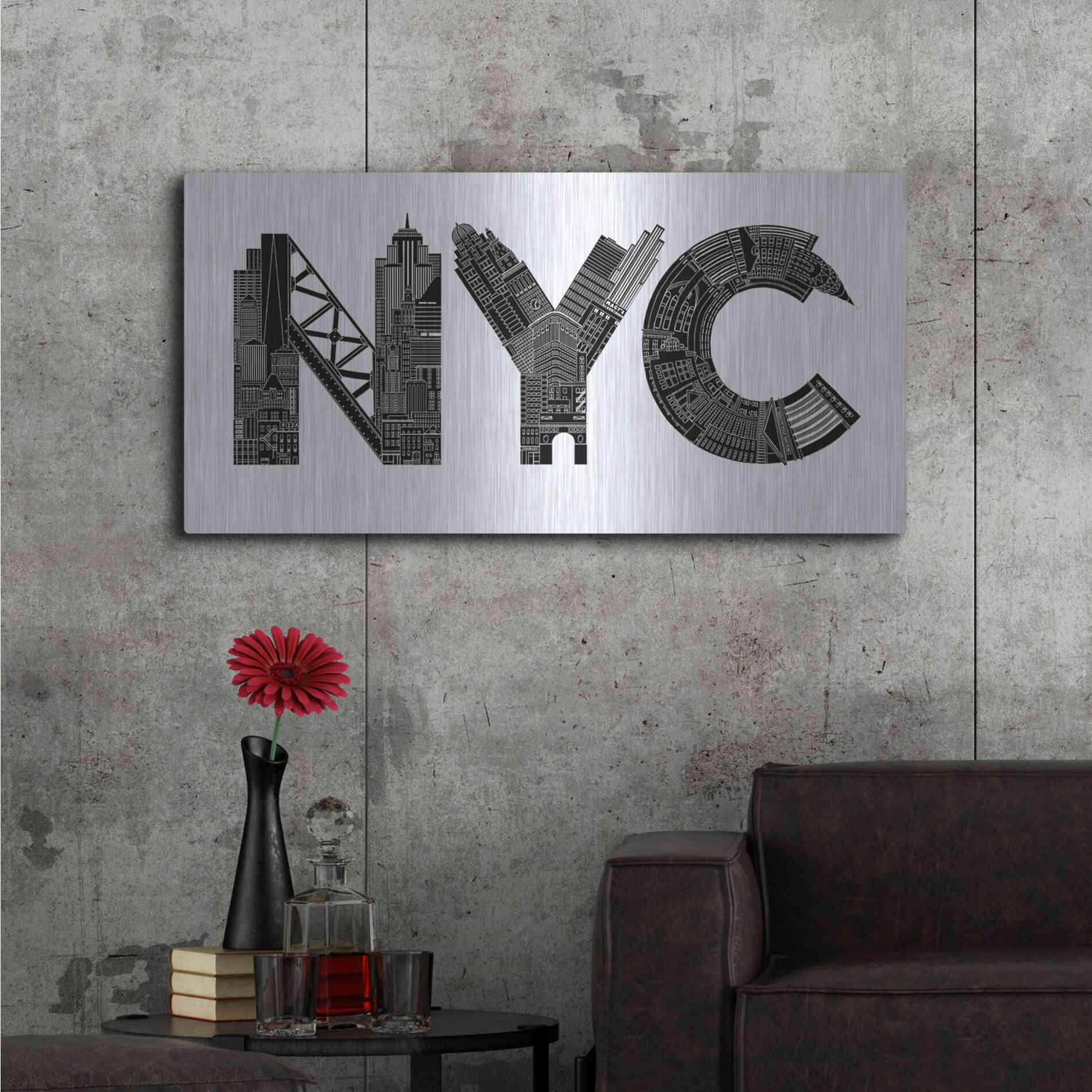 Luxe Metal Art 'NYC' by Robert Farkas, Metal Wall Art,48x24