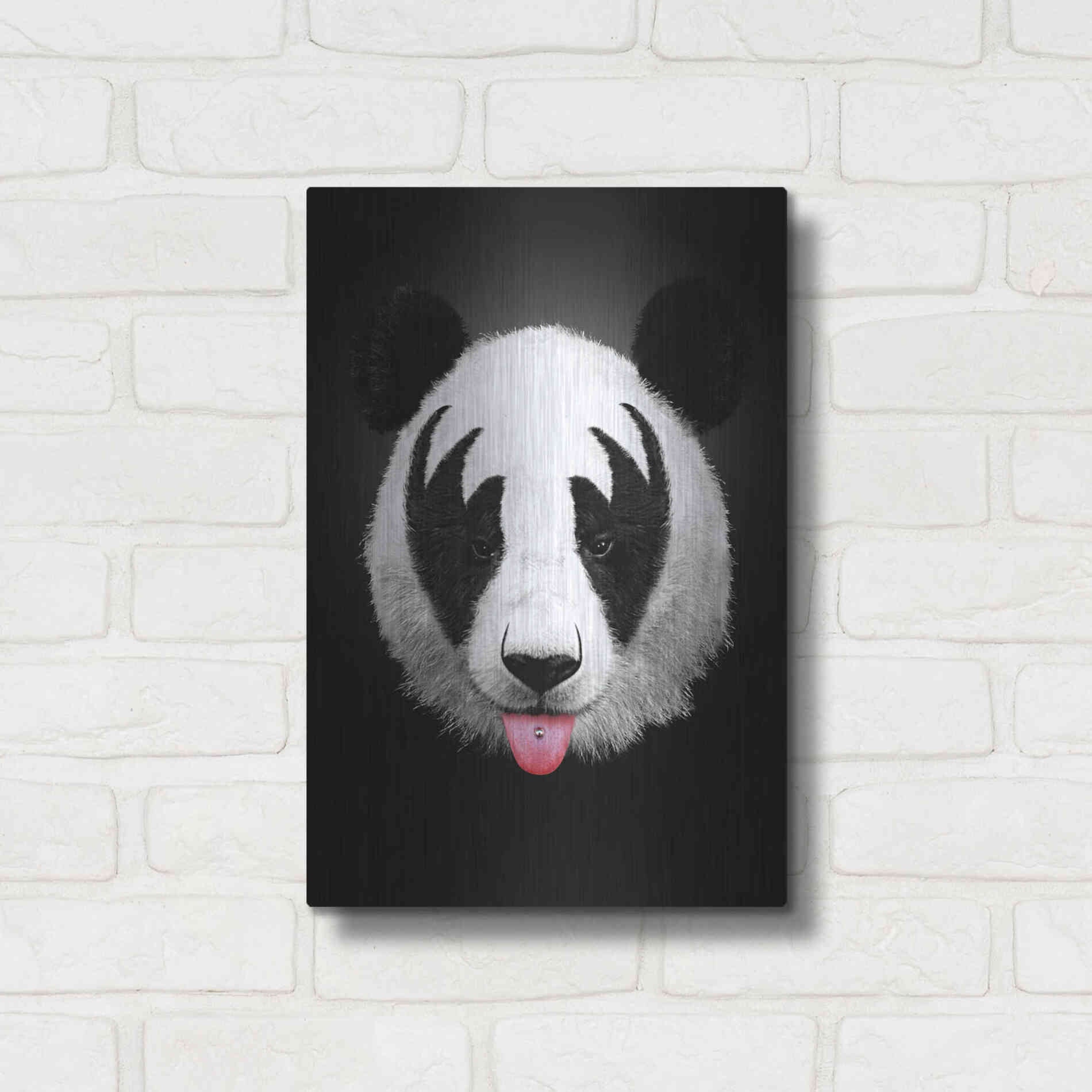 Luxe Metal Art 'Panda Rocks' by Robert Farkas, Metal Wall Art,12x16