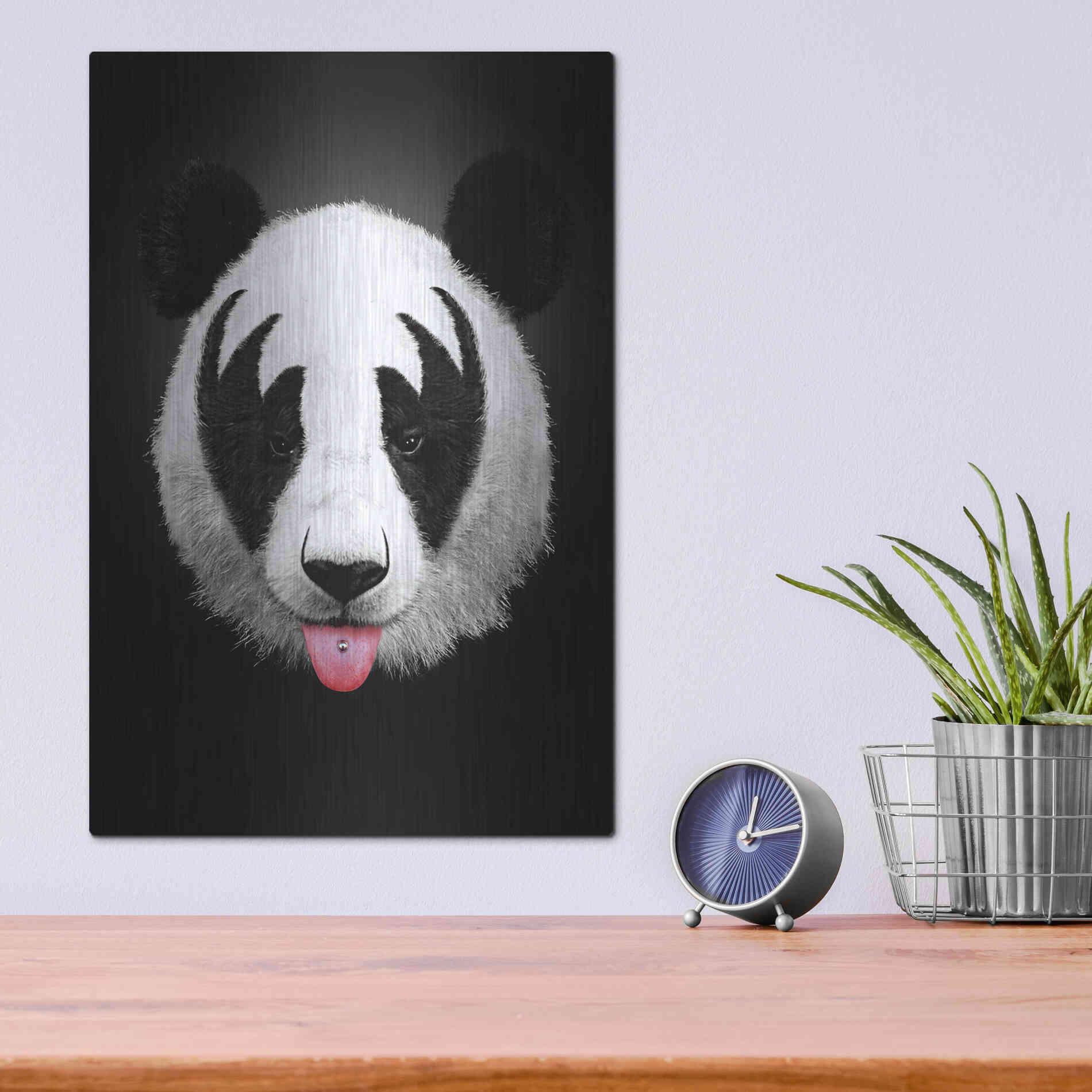 Luxe Metal Art 'Panda Rocks' by Robert Farkas, Metal Wall Art,12x16