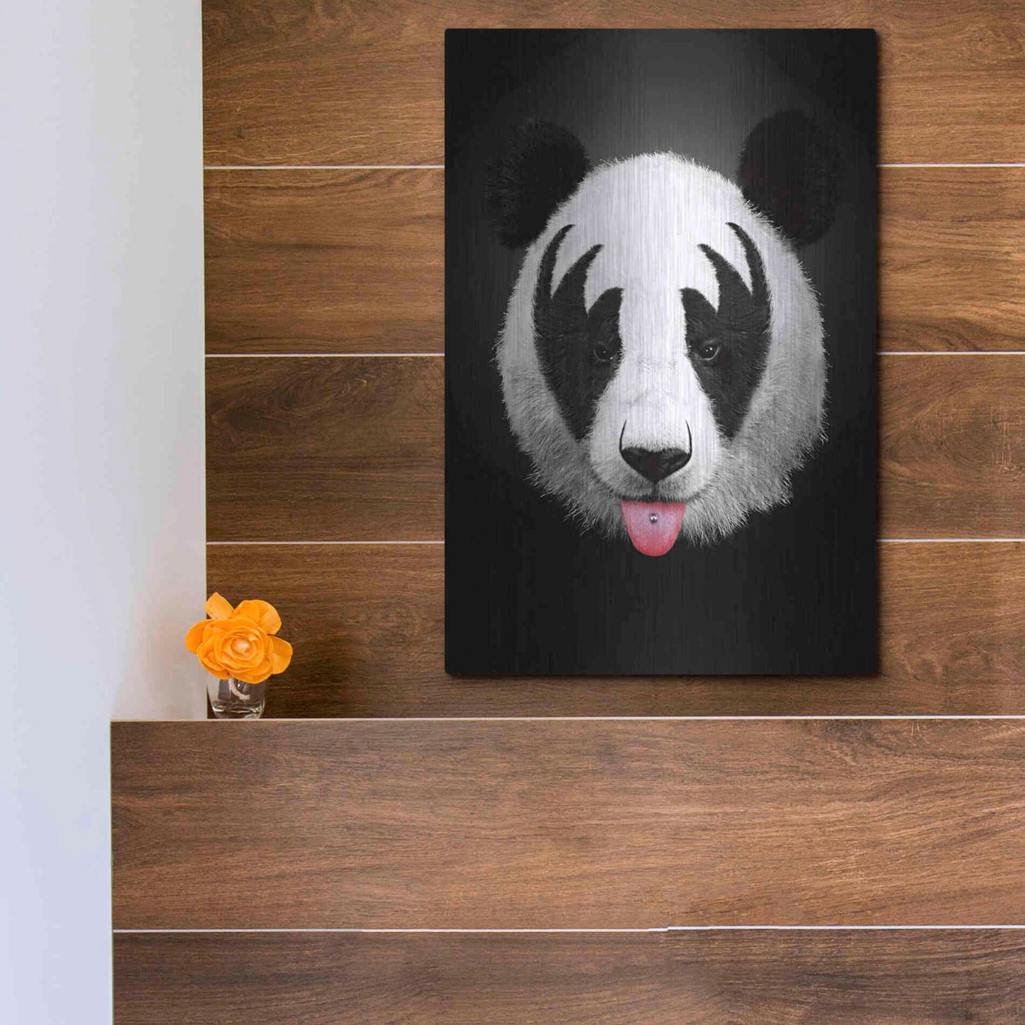 Luxe Metal Art 'Panda Rocks' by Robert Farkas, Metal Wall Art,12x16