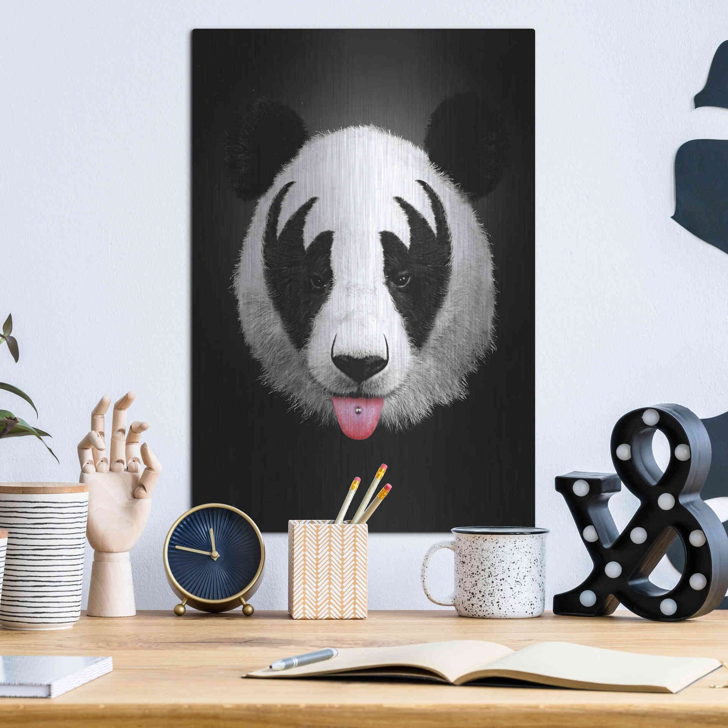Luxe Metal Art 'Panda Rocks' by Robert Farkas, Metal Wall Art,12x16