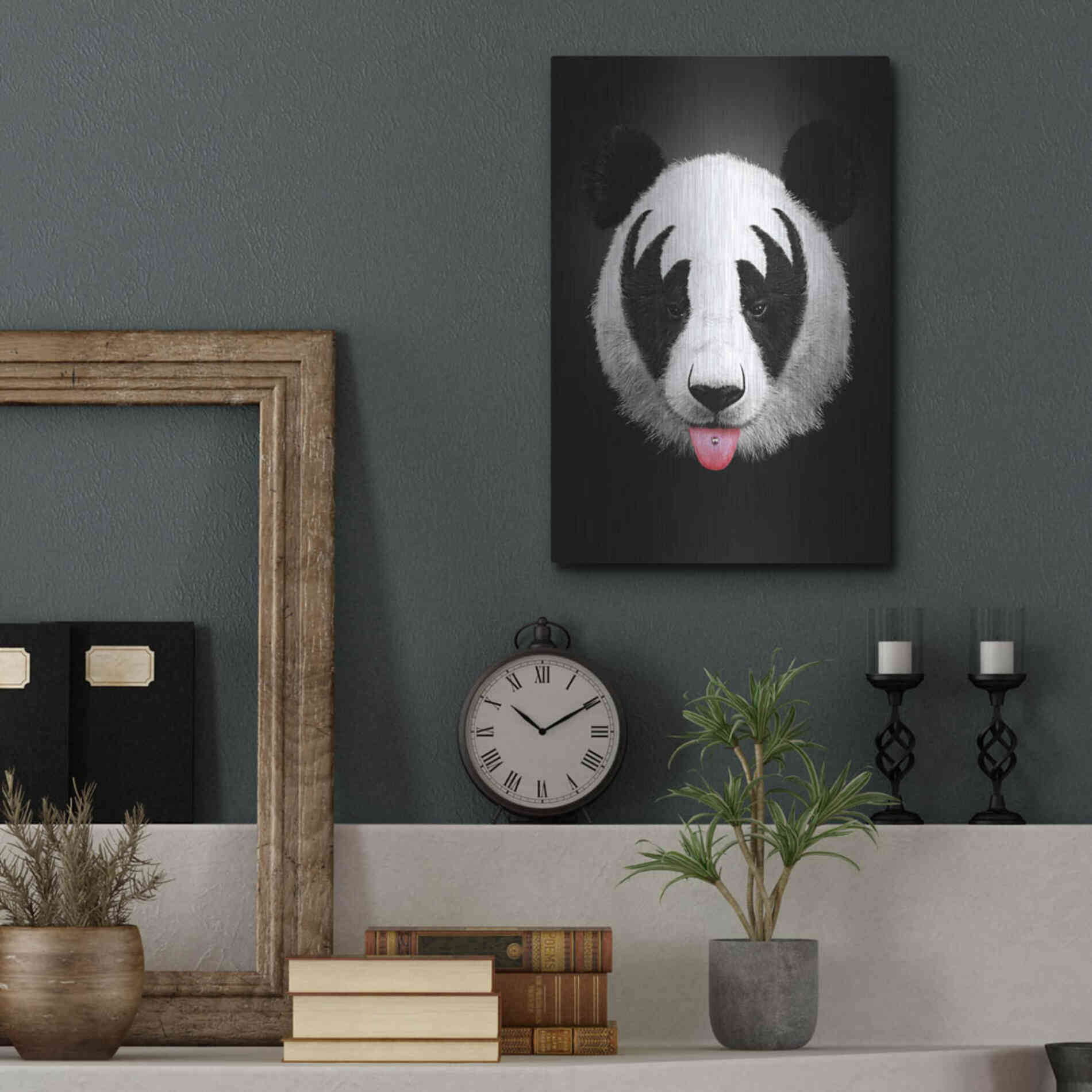 Luxe Metal Art 'Panda Rocks' by Robert Farkas, Metal Wall Art,12x16