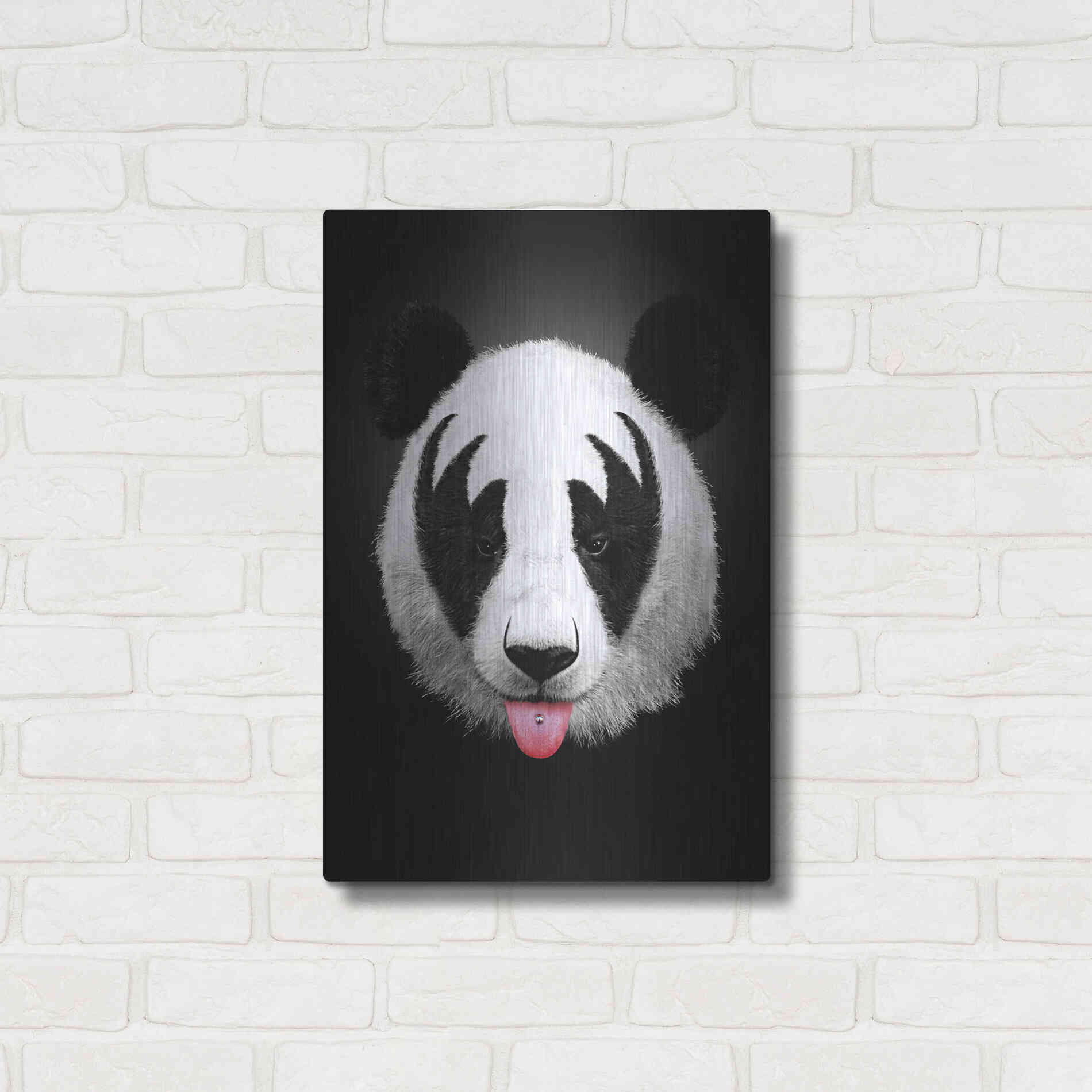 Luxe Metal Art 'Panda Rocks' by Robert Farkas, Metal Wall Art,16x24