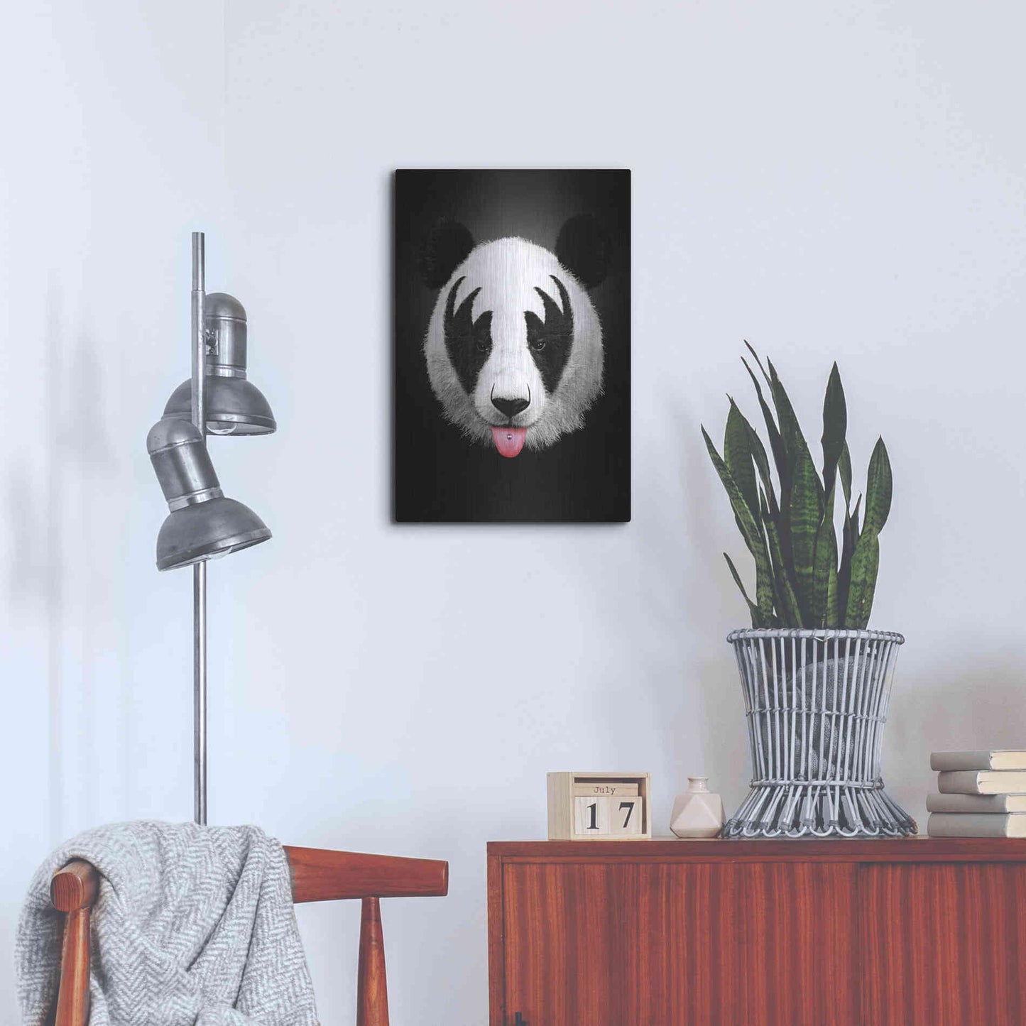 Luxe Metal Art 'Panda Rocks' by Robert Farkas, Metal Wall Art,16x24