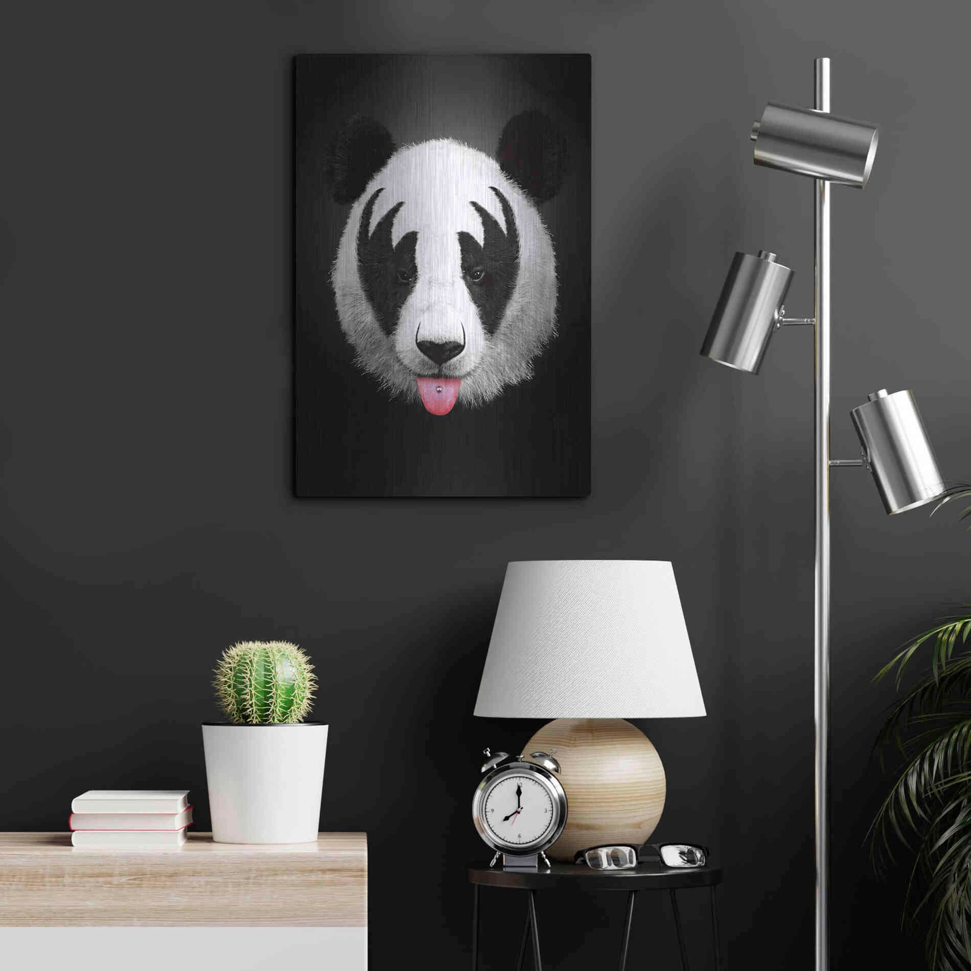 Luxe Metal Art 'Panda Rocks' by Robert Farkas, Metal Wall Art,16x24