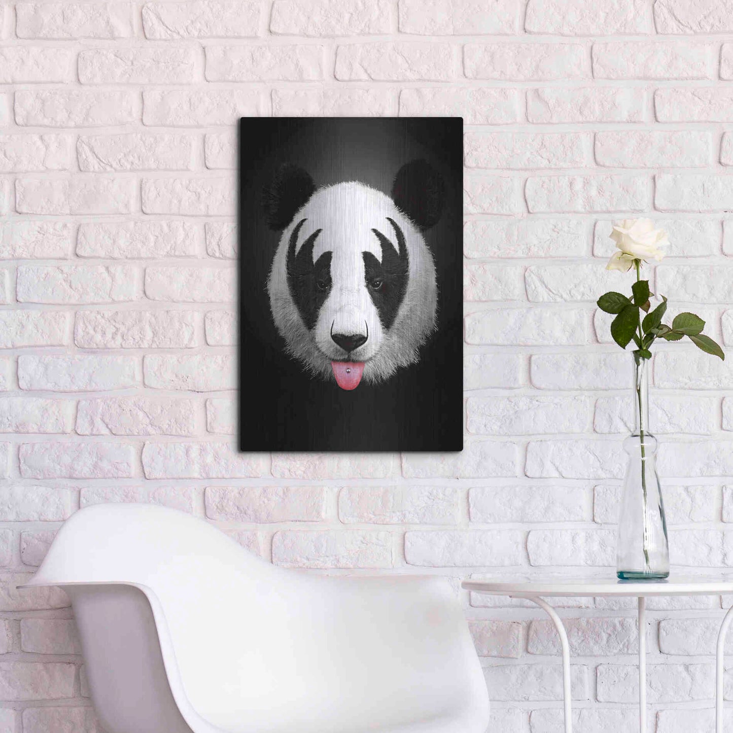 Luxe Metal Art 'Panda Rocks' by Robert Farkas, Metal Wall Art,16x24