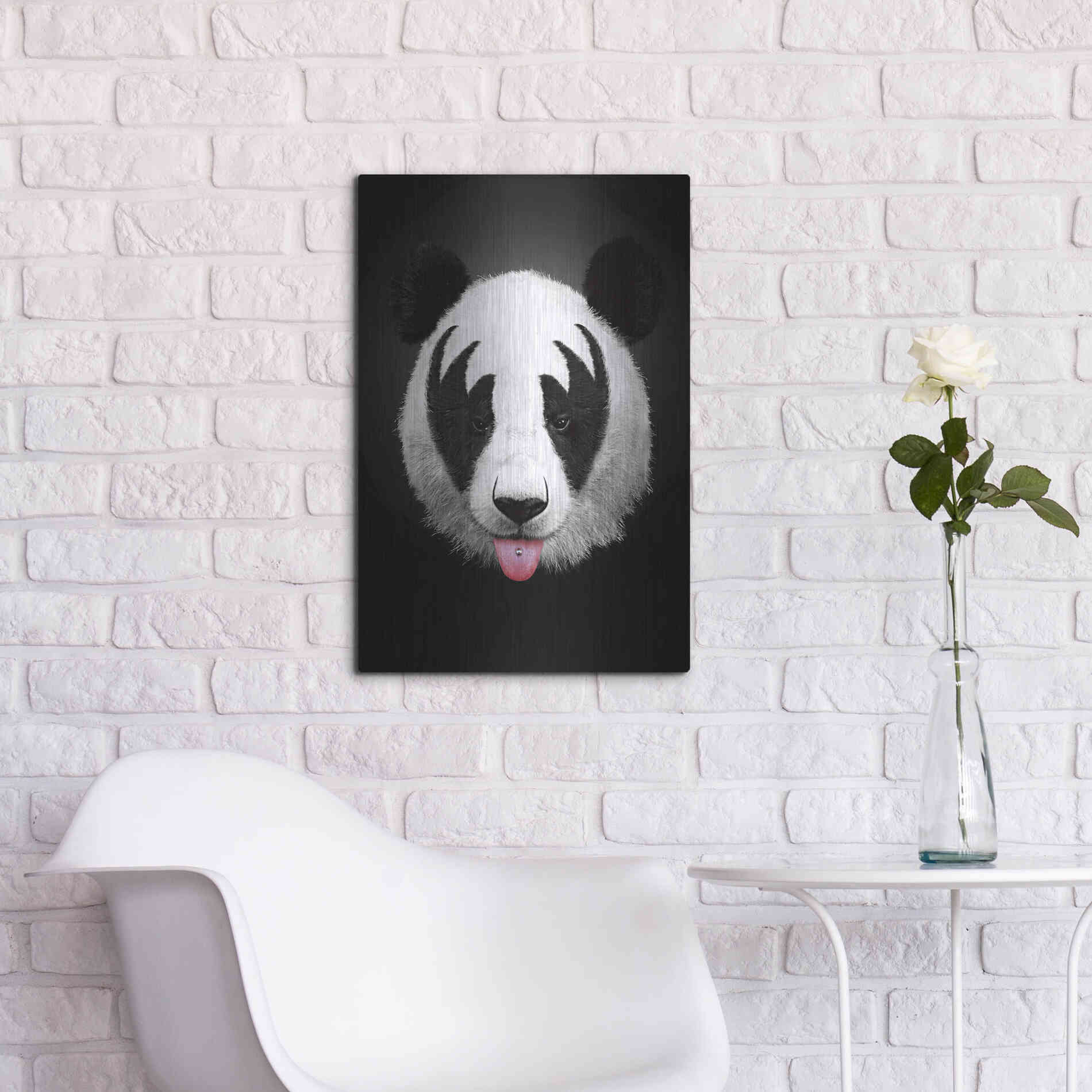 Luxe Metal Art 'Panda Rocks' by Robert Farkas, Metal Wall Art,16x24