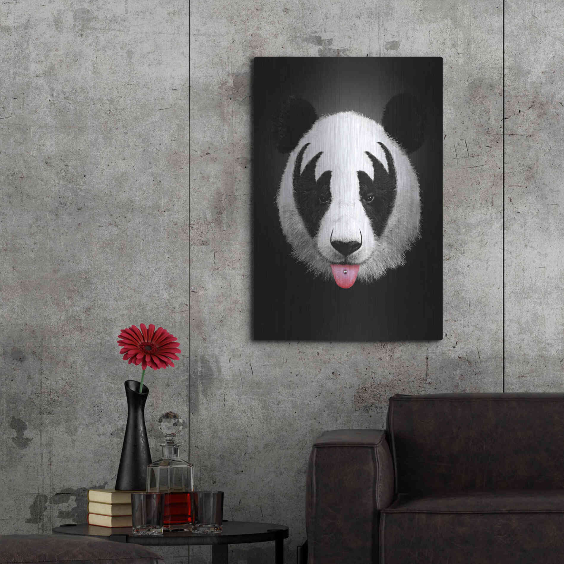 Luxe Metal Art 'Panda Rocks' by Robert Farkas, Metal Wall Art,24x36