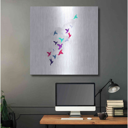 Luxe Metal Art 'Paper Birds' by Robert Farkas, Metal Wall Art,36x36