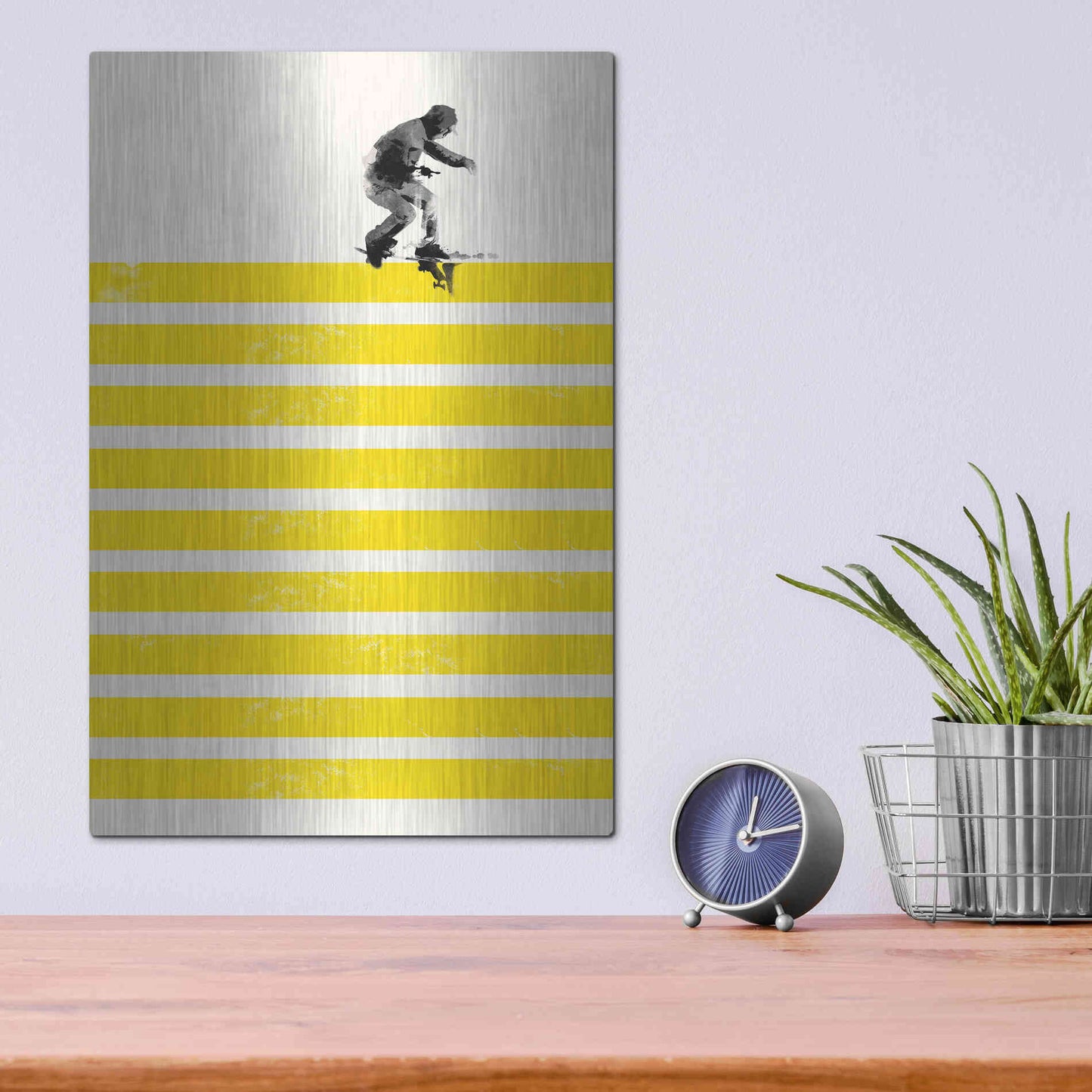 Luxe Metal Art 'Slide in Stripes' by Robert Farkas, Metal Wall Art,12x16