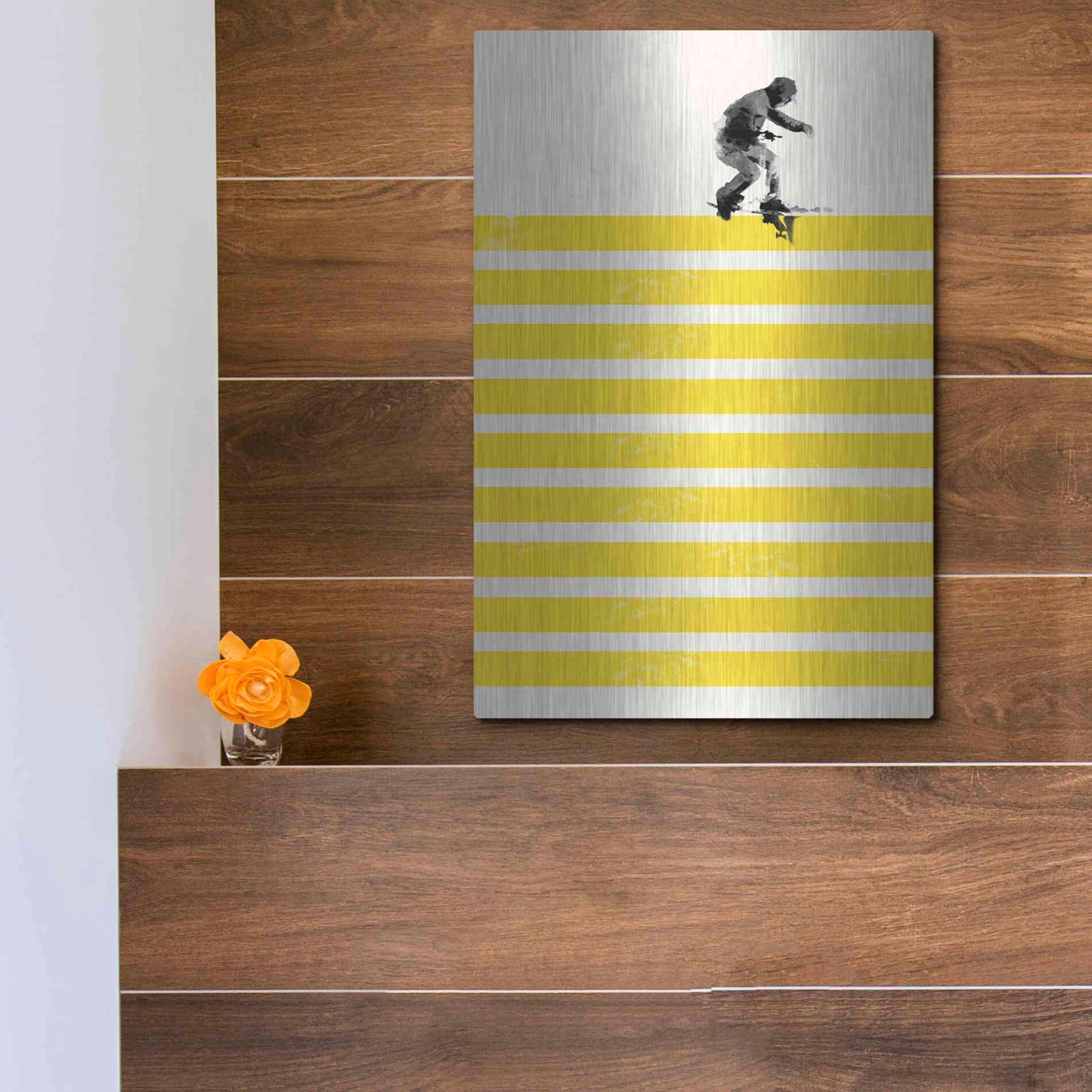 Luxe Metal Art 'Slide in Stripes' by Robert Farkas, Metal Wall Art,12x16