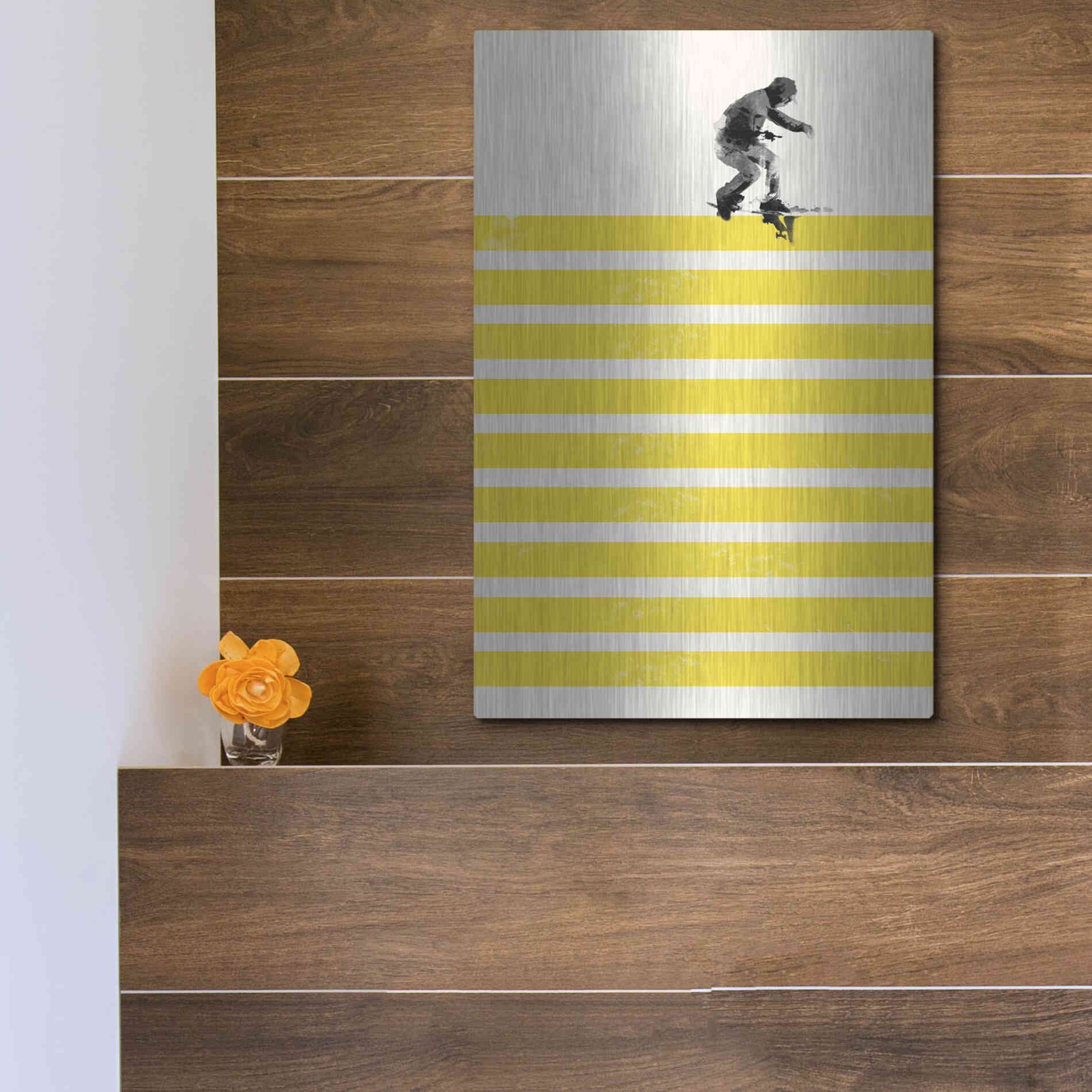 Luxe Metal Art 'Slide in Stripes' by Robert Farkas, Metal Wall Art,12x16