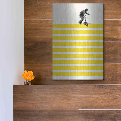 Luxe Metal Art 'Slide in Stripes' by Robert Farkas, Metal Wall Art,12x16