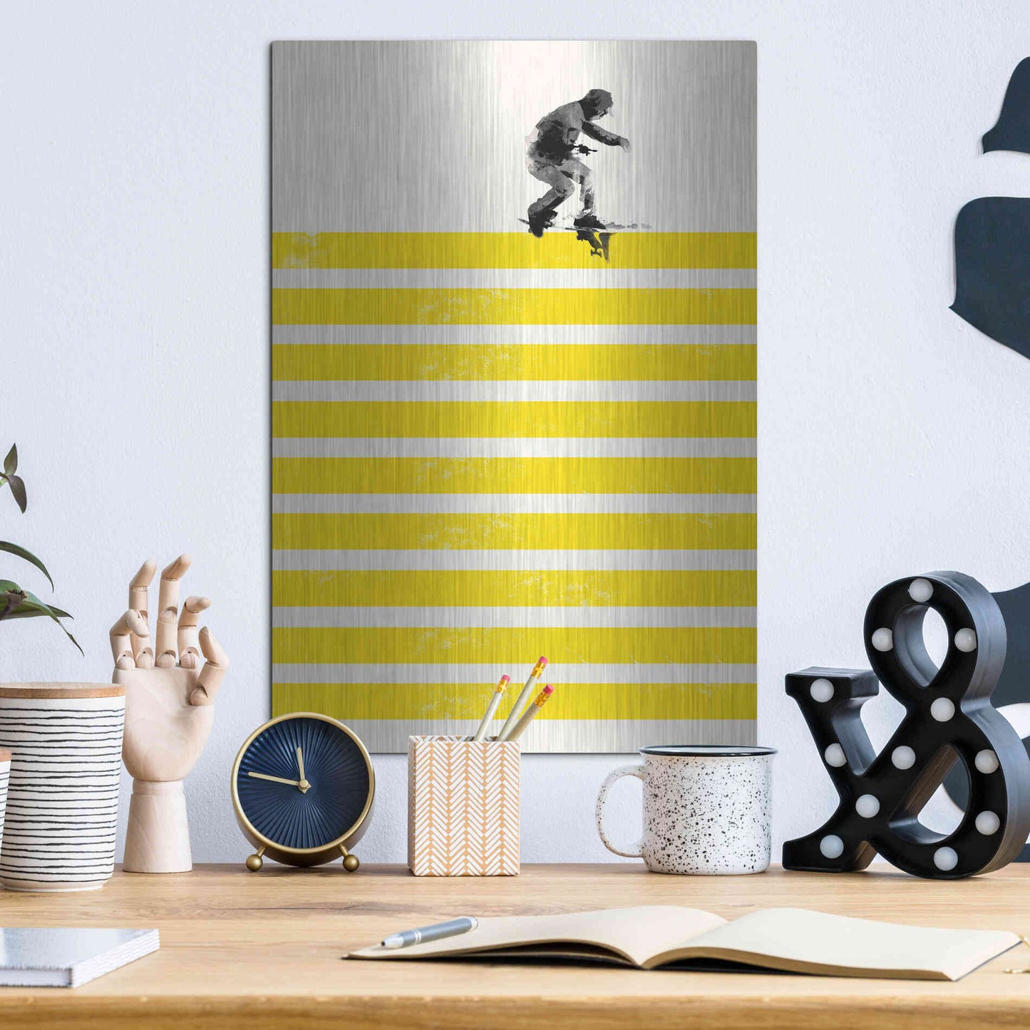 Luxe Metal Art 'Slide in Stripes' by Robert Farkas, Metal Wall Art,12x16