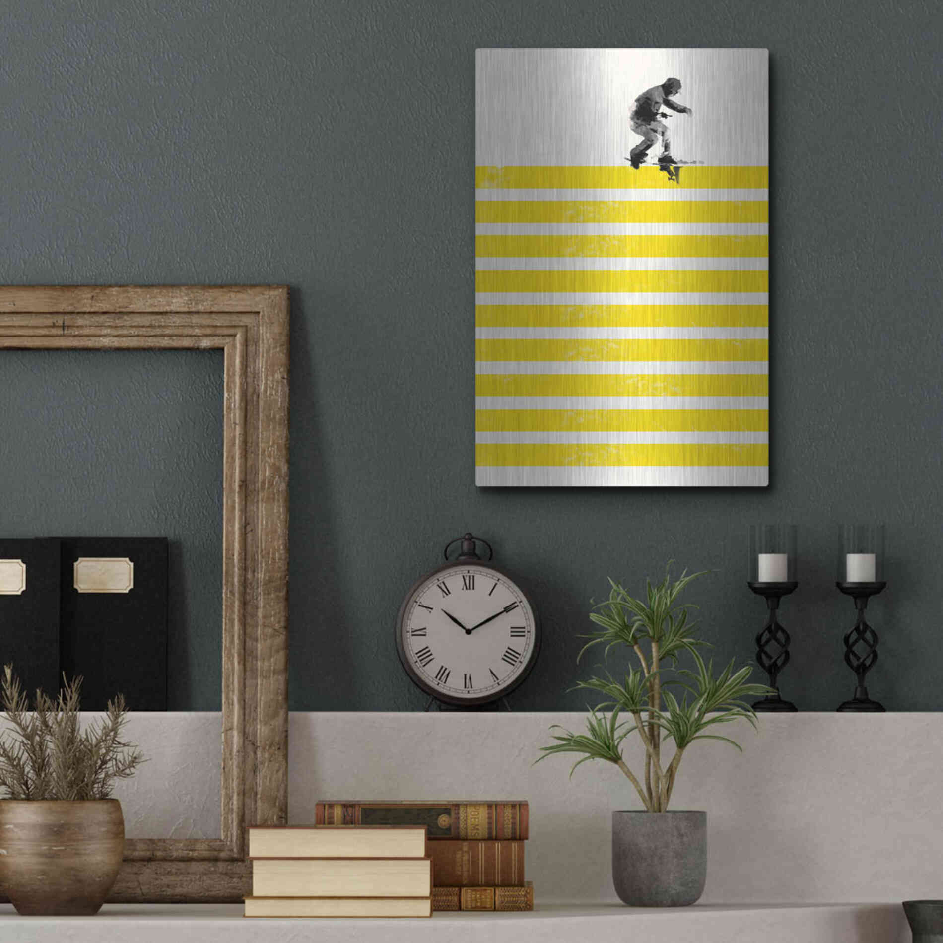 Luxe Metal Art 'Slide in Stripes' by Robert Farkas, Metal Wall Art,12x16
