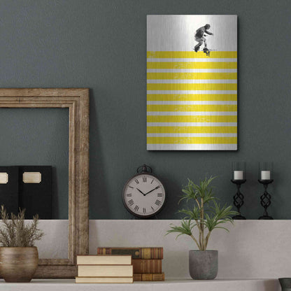Luxe Metal Art 'Slide in Stripes' by Robert Farkas, Metal Wall Art,12x16