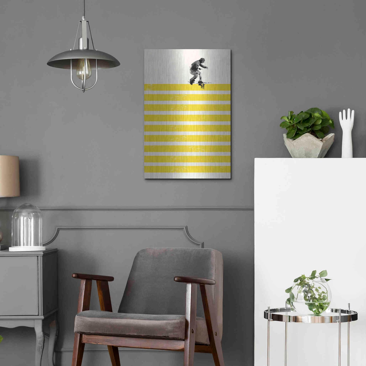 Luxe Metal Art 'Slide in Stripes' by Robert Farkas, Metal Wall Art,16x24
