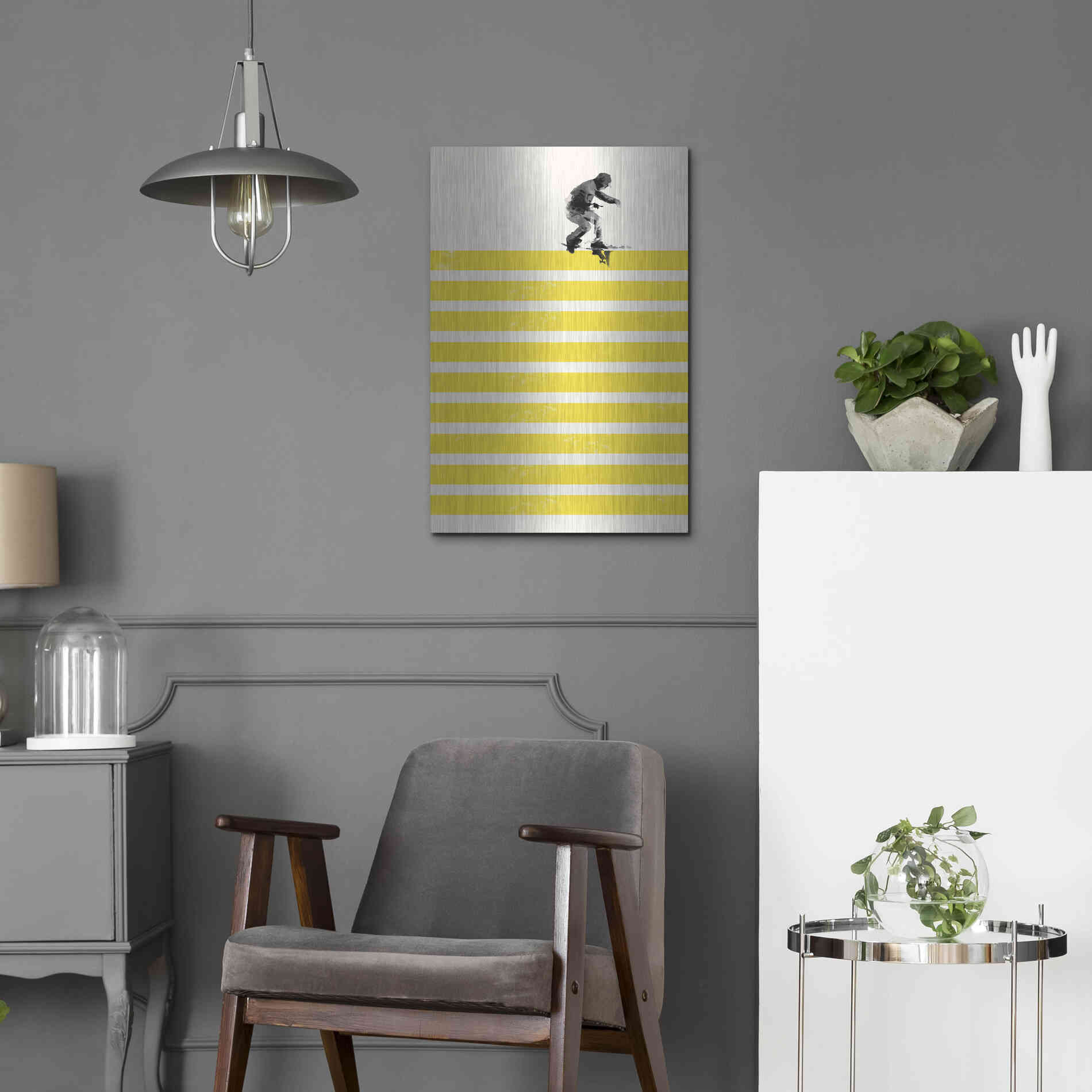 Luxe Metal Art 'Slide in Stripes' by Robert Farkas, Metal Wall Art,16x24