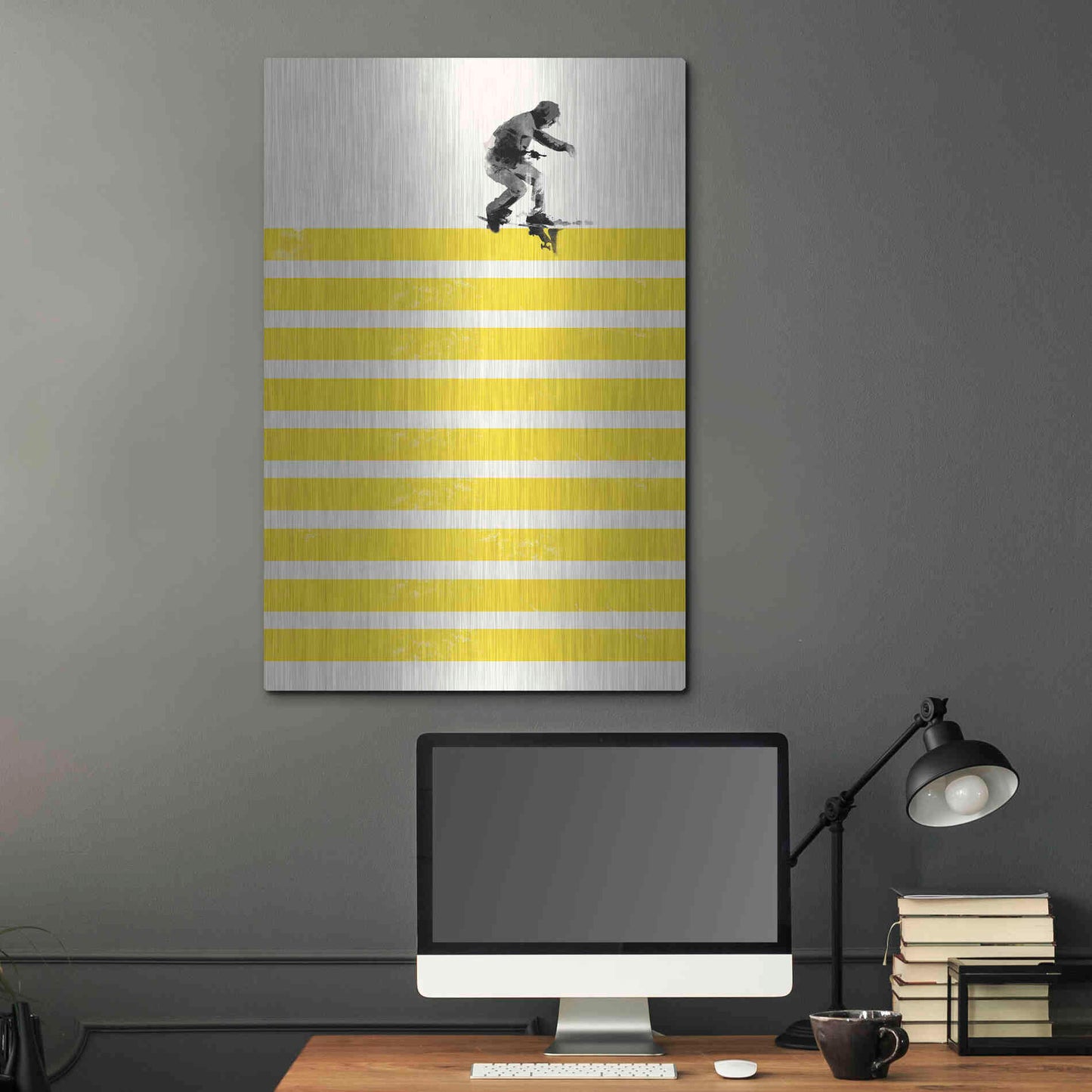 Luxe Metal Art 'Slide in Stripes' by Robert Farkas, Metal Wall Art,24x36