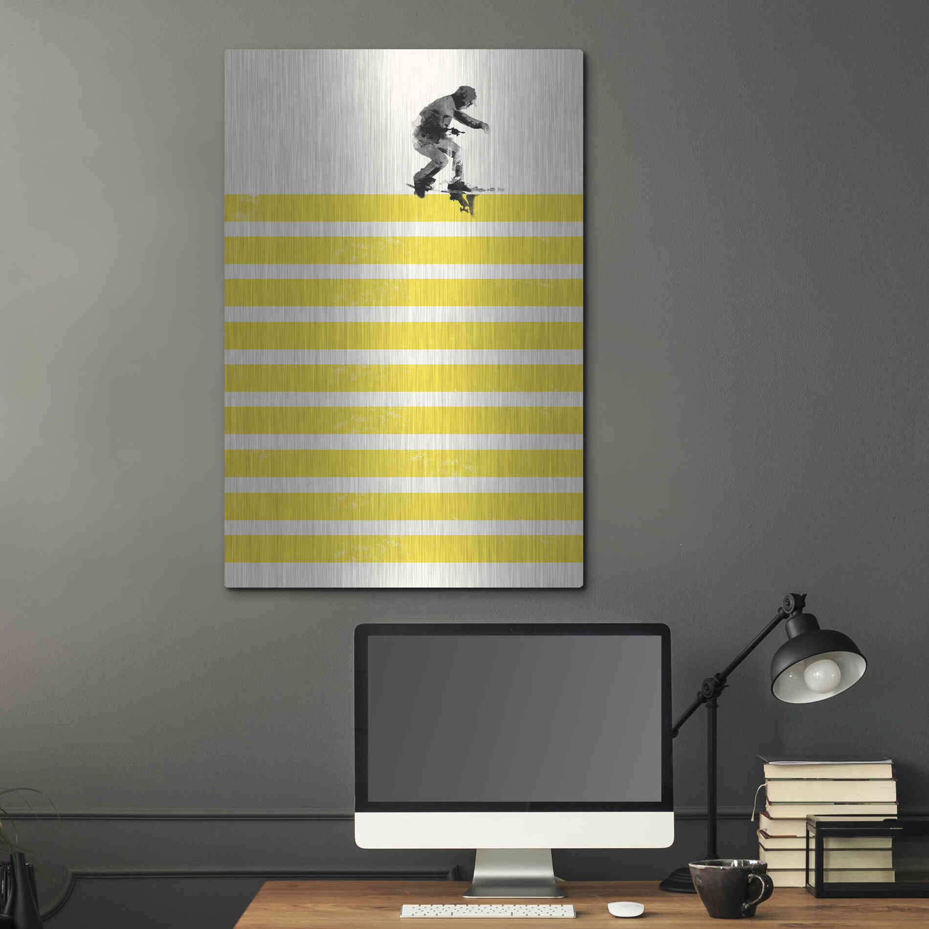Luxe Metal Art 'Slide in Stripes' by Robert Farkas, Metal Wall Art,24x36