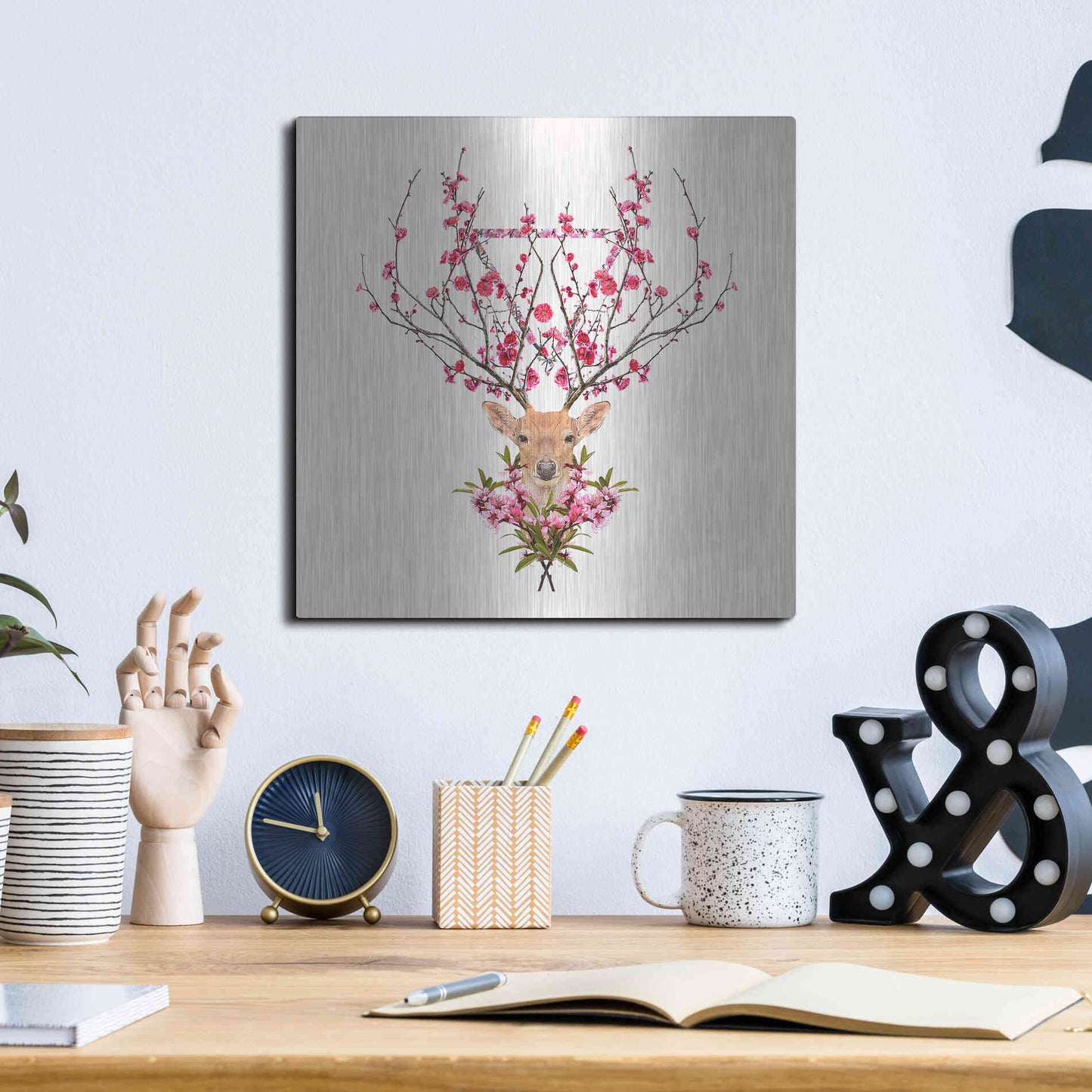 Luxe Metal Art 'Spring Deer' by Robert Farkas, Metal Wall Art,12x12