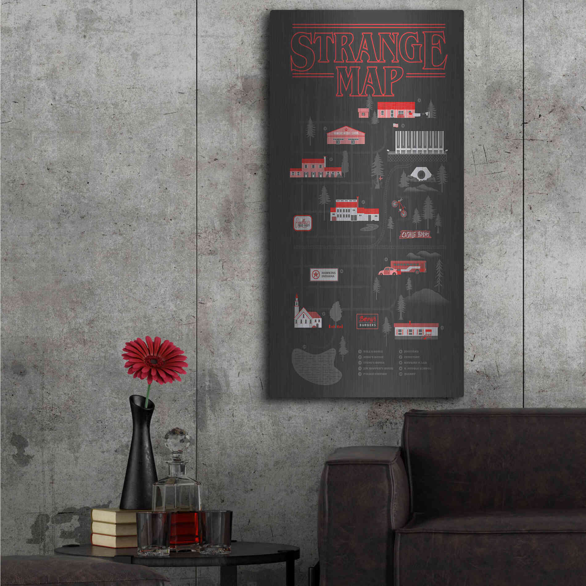 Luxe Metal Art 'Strange Map' by Robert Farkas, Metal Wall Art,24x48