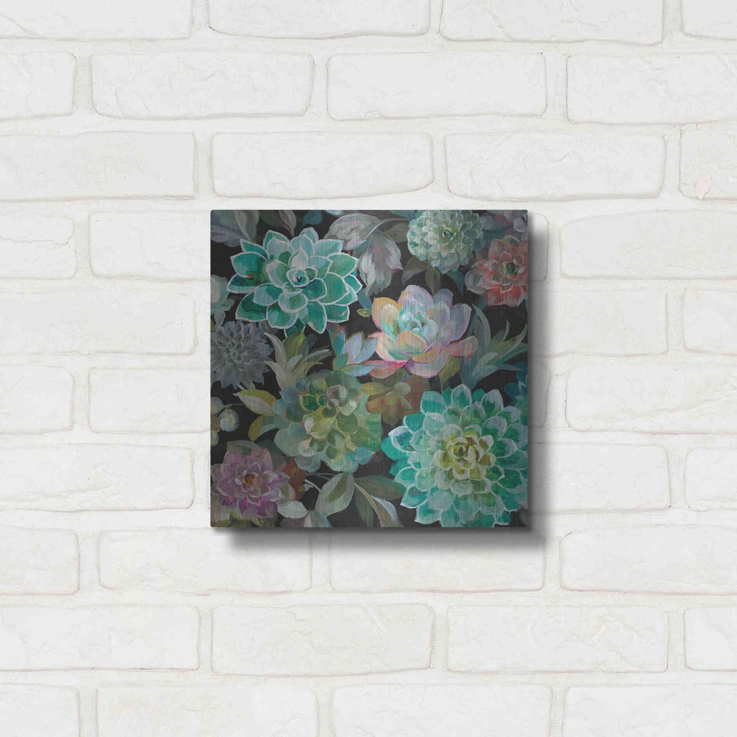 Luxe Metal Art 'Floral Succulents v2 Crop' by Danhui Nai, Metal Wall Art,12x12