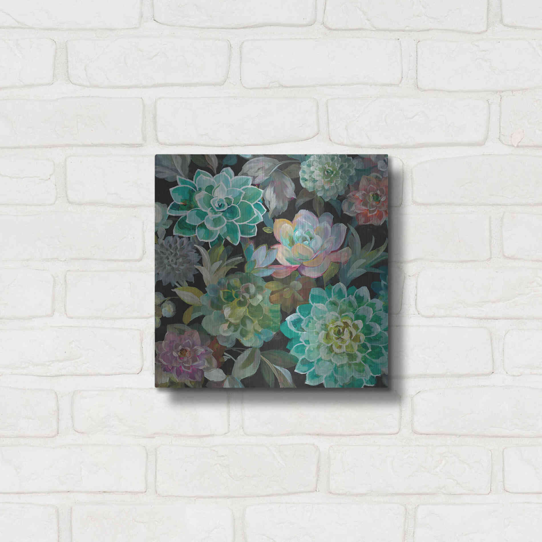 Luxe Metal Art 'Floral Succulents v2 Crop' by Danhui Nai, Metal Wall Art,12x12