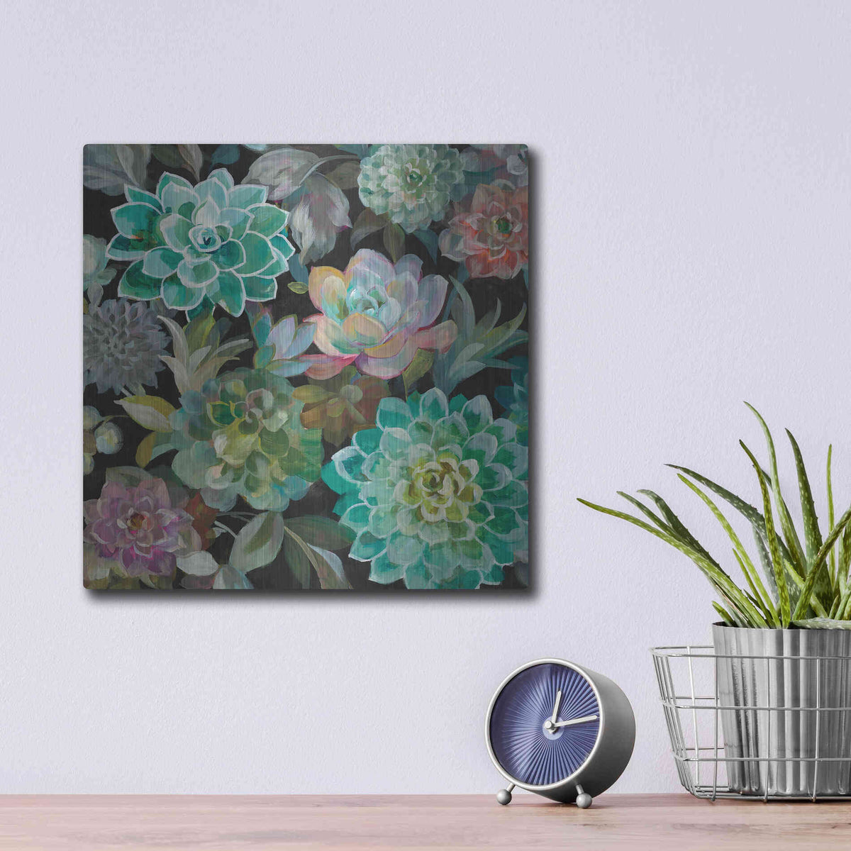 Luxe Metal Art 'Floral Succulents v2 Crop' by Danhui Nai, Metal Wall Art,12x12