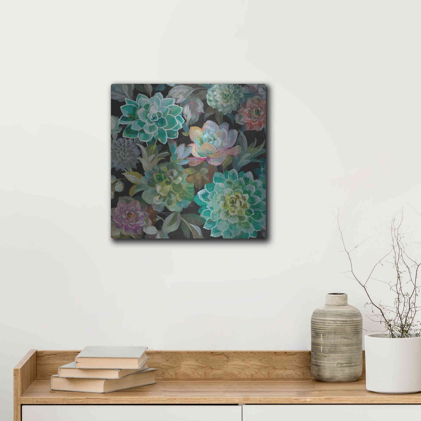 Luxe Metal Art 'Floral Succulents v2 Crop' by Danhui Nai, Metal Wall Art,12x12
