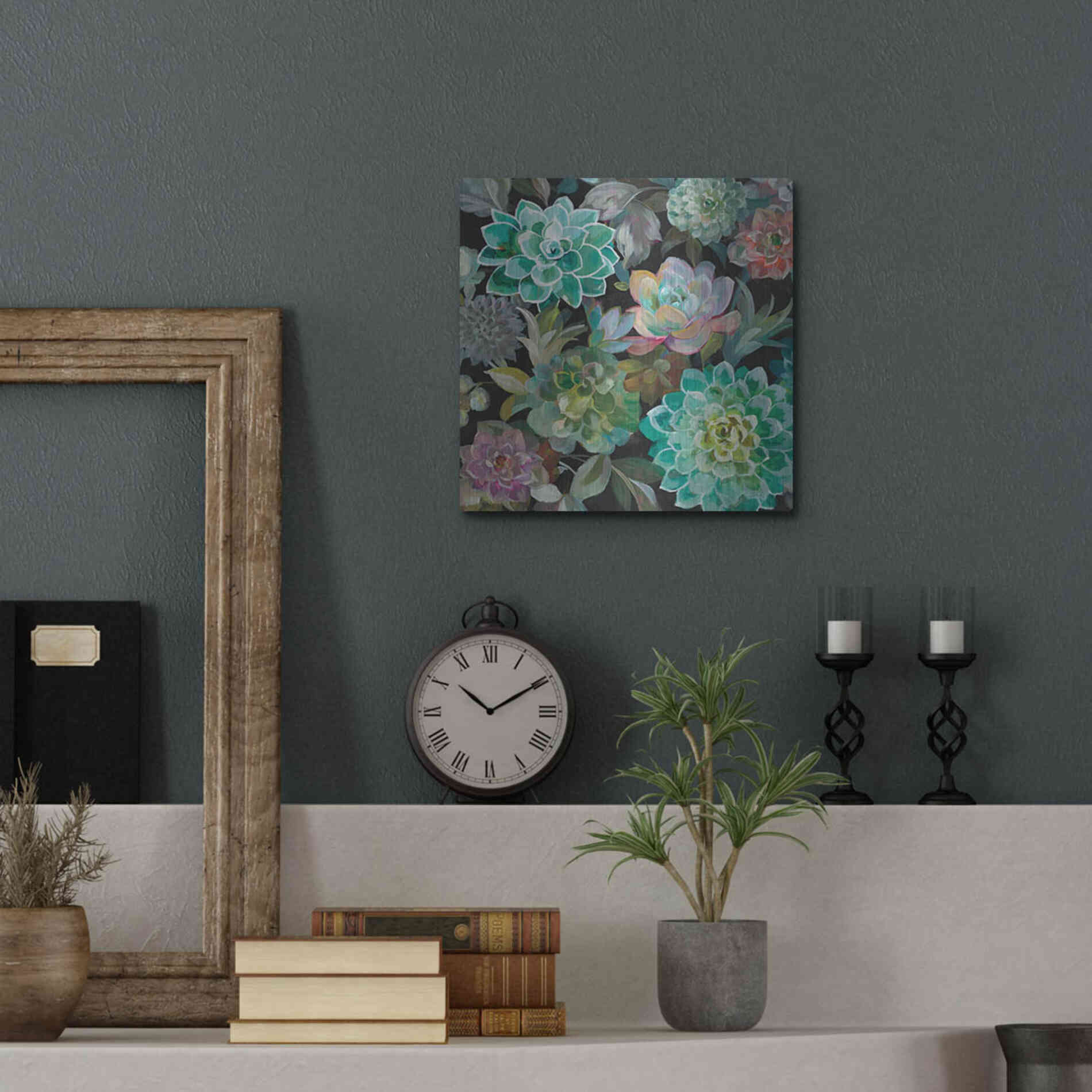 Luxe Metal Art 'Floral Succulents v2 Crop' by Danhui Nai, Metal Wall Art,12x12
