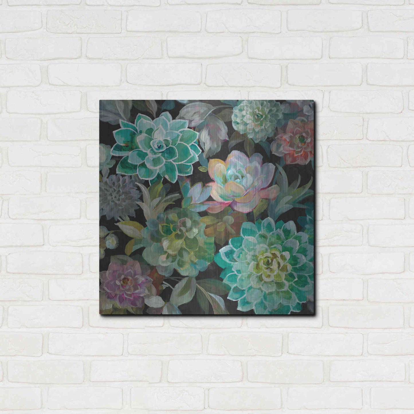 Luxe Metal Art 'Floral Succulents v2 Crop' by Danhui Nai, Metal Wall Art,24x24