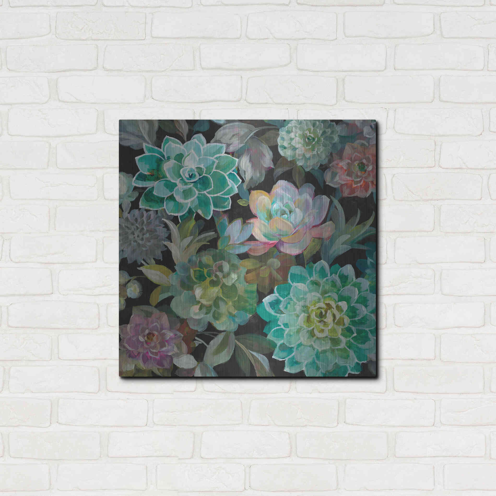 Luxe Metal Art 'Floral Succulents v2 Crop' by Danhui Nai, Metal Wall Art,24x24
