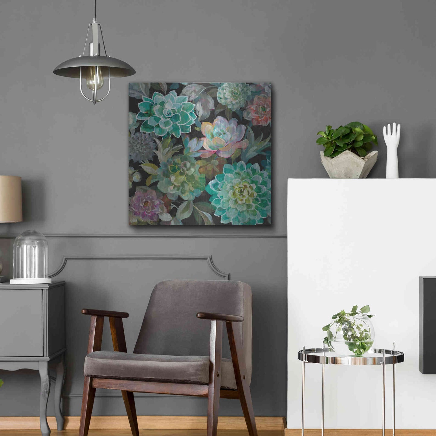 Luxe Metal Art 'Floral Succulents v2 Crop' by Danhui Nai, Metal Wall Art,24x24