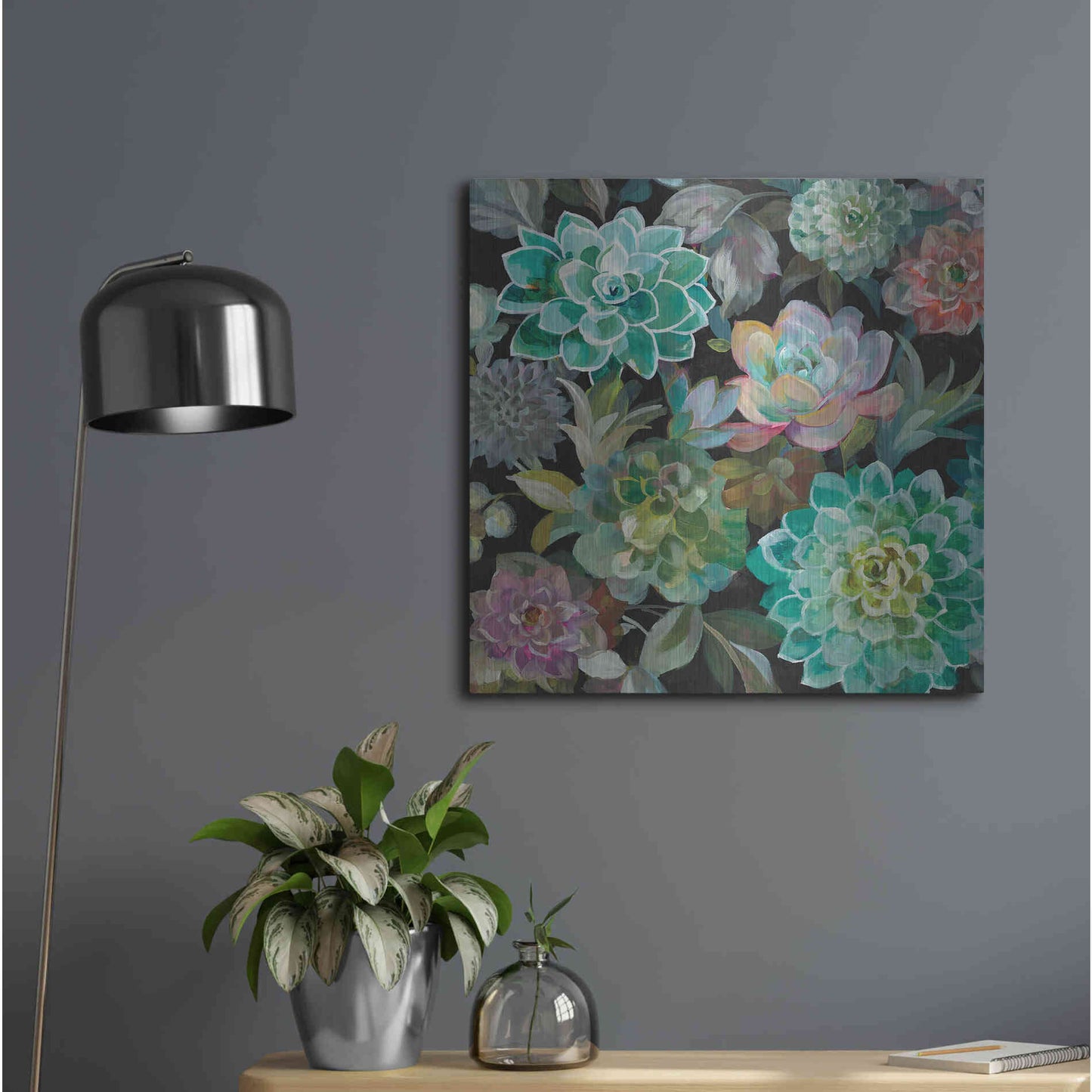 Luxe Metal Art 'Floral Succulents v2 Crop' by Danhui Nai, Metal Wall Art,24x24