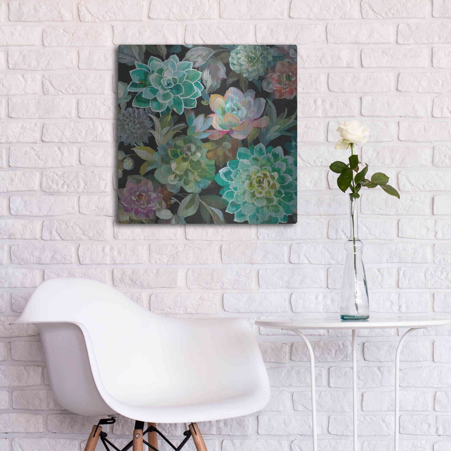 Luxe Metal Art 'Floral Succulents v2 Crop' by Danhui Nai, Metal Wall Art,24x24