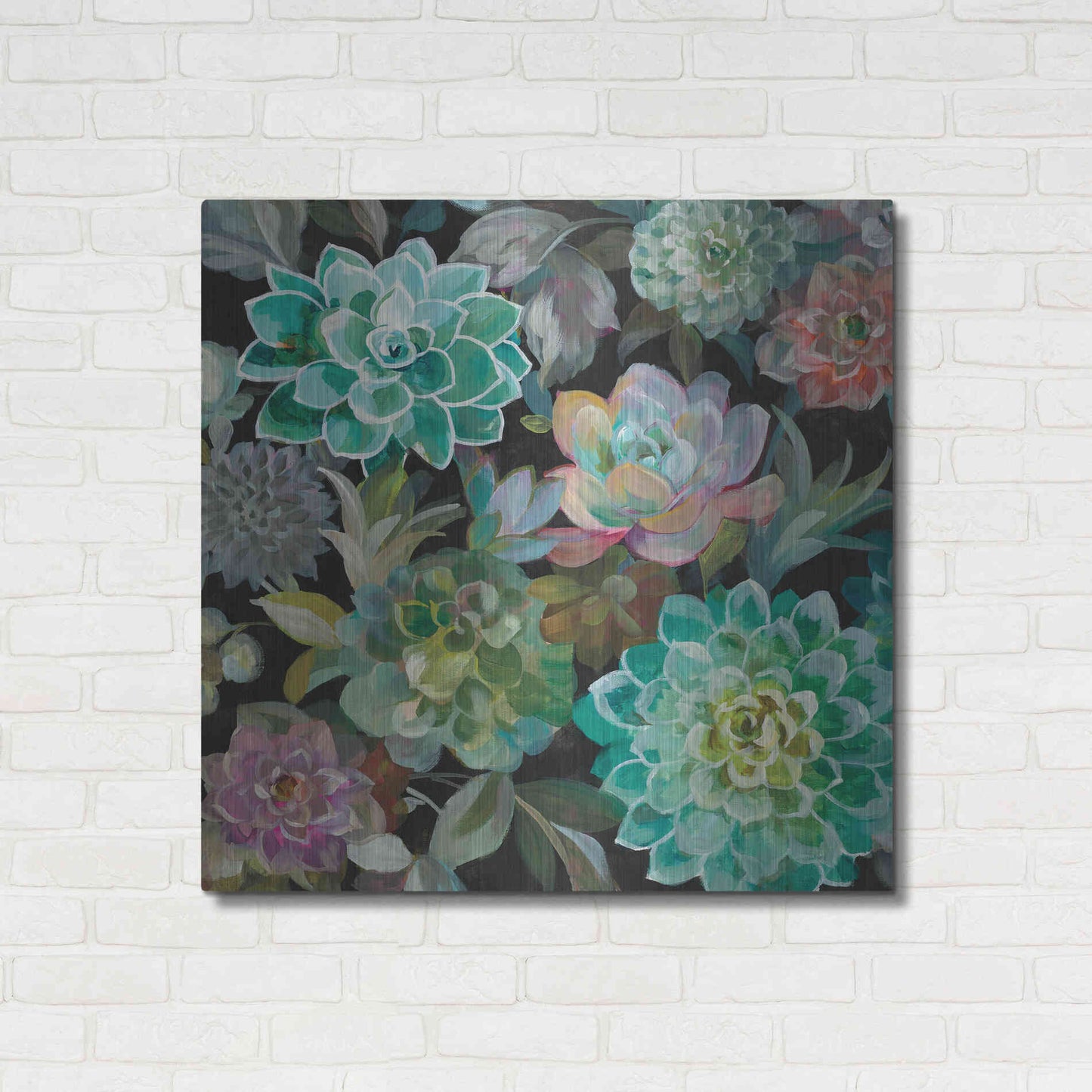 Luxe Metal Art 'Floral Succulents v2 Crop' by Danhui Nai, Metal Wall Art,36x36