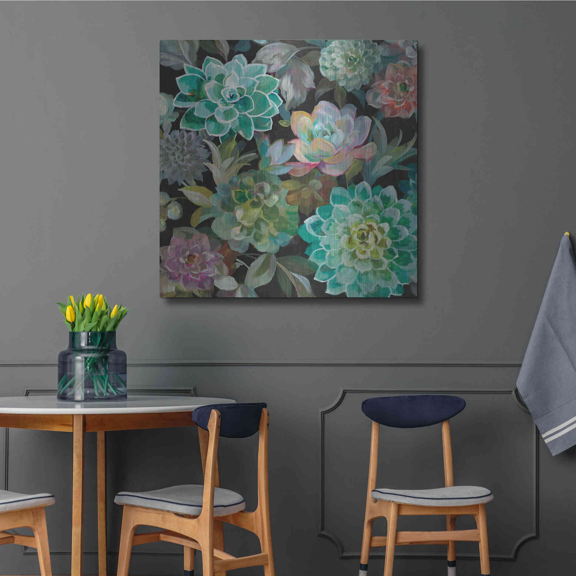 Luxe Metal Art 'Floral Succulents v2 Crop' by Danhui Nai, Metal Wall Art,36x36