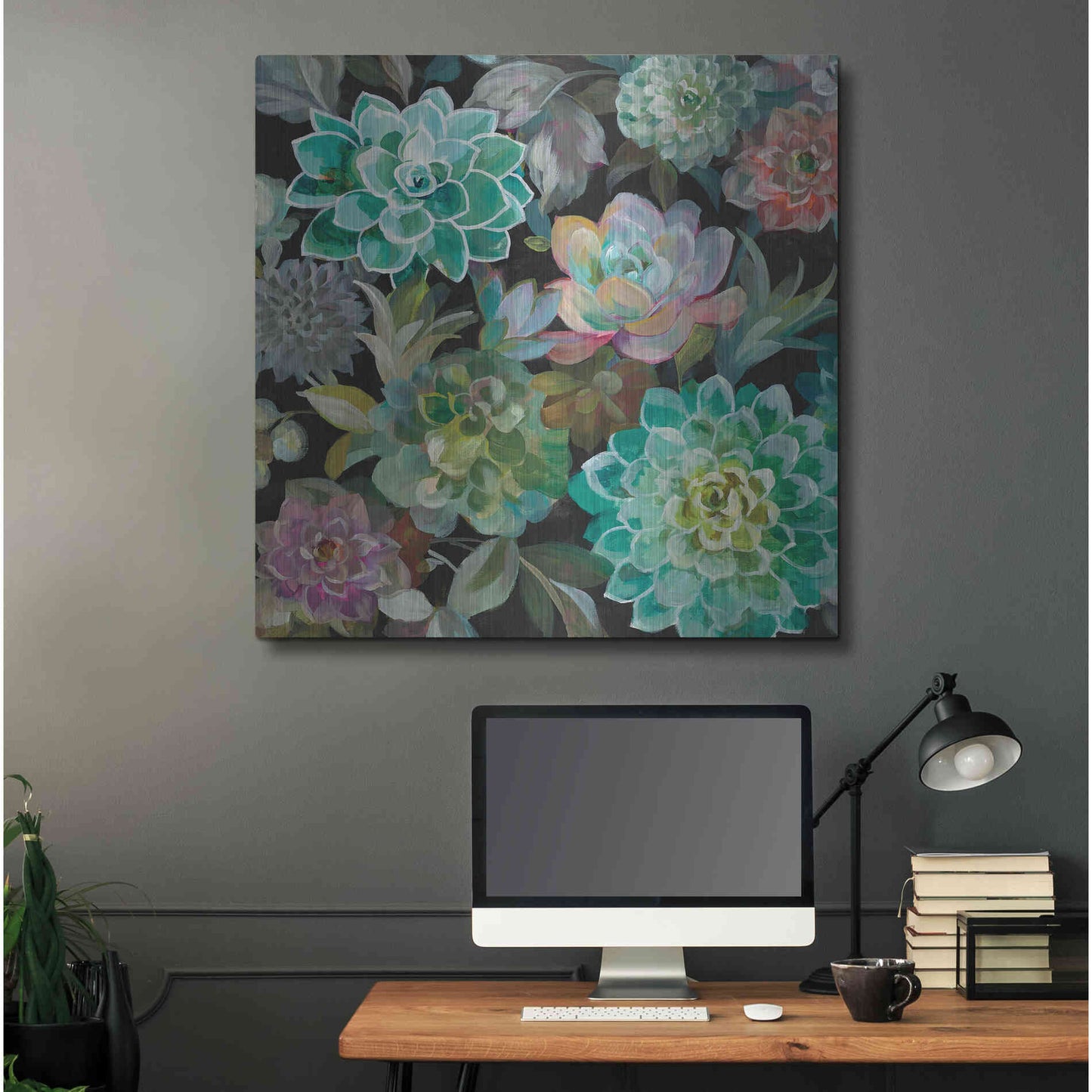 Luxe Metal Art 'Floral Succulents v2 Crop' by Danhui Nai, Metal Wall Art,36x36