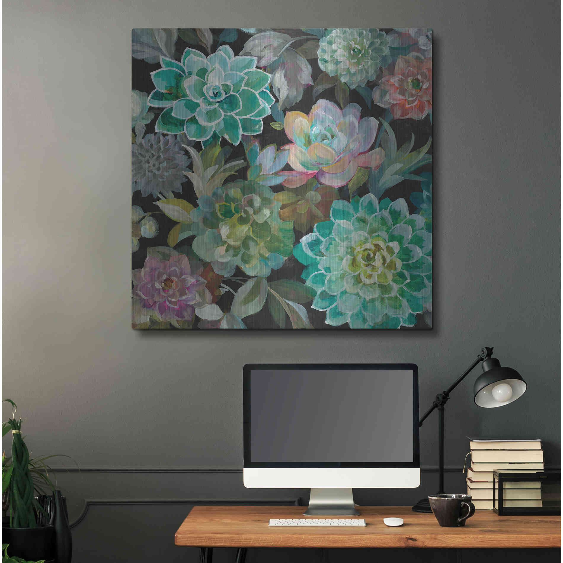 Luxe Metal Art 'Floral Succulents v2 Crop' by Danhui Nai, Metal Wall Art,36x36